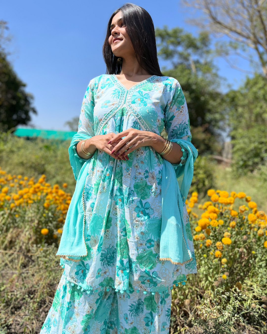 Image of Mull Cotton Sharara Set - 3 piece