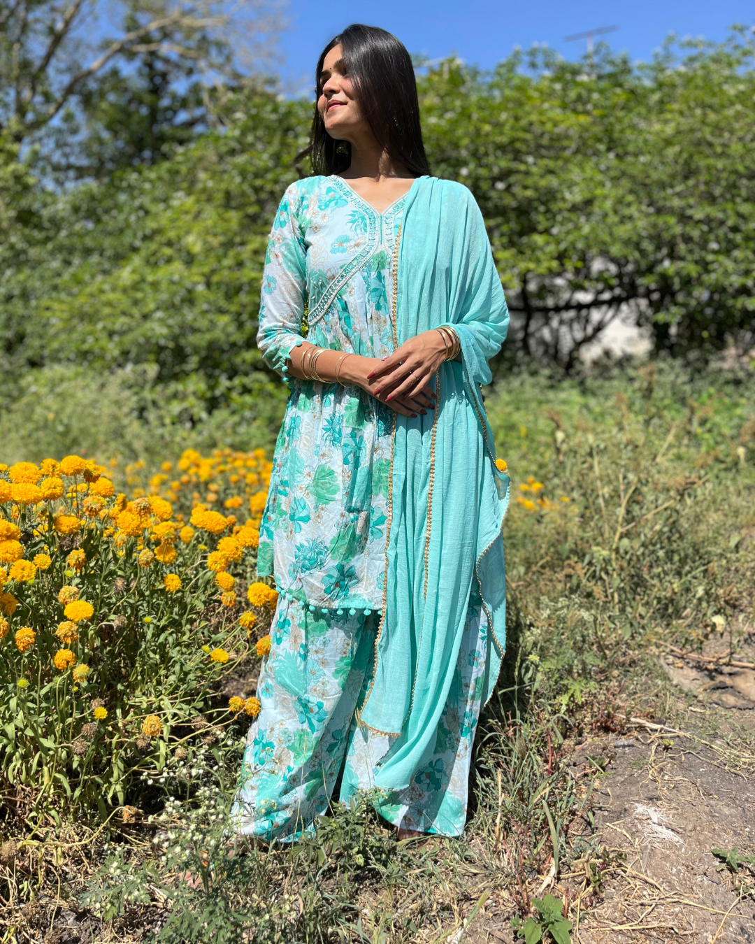 Mull Cotton Sharara Set - 3 piece