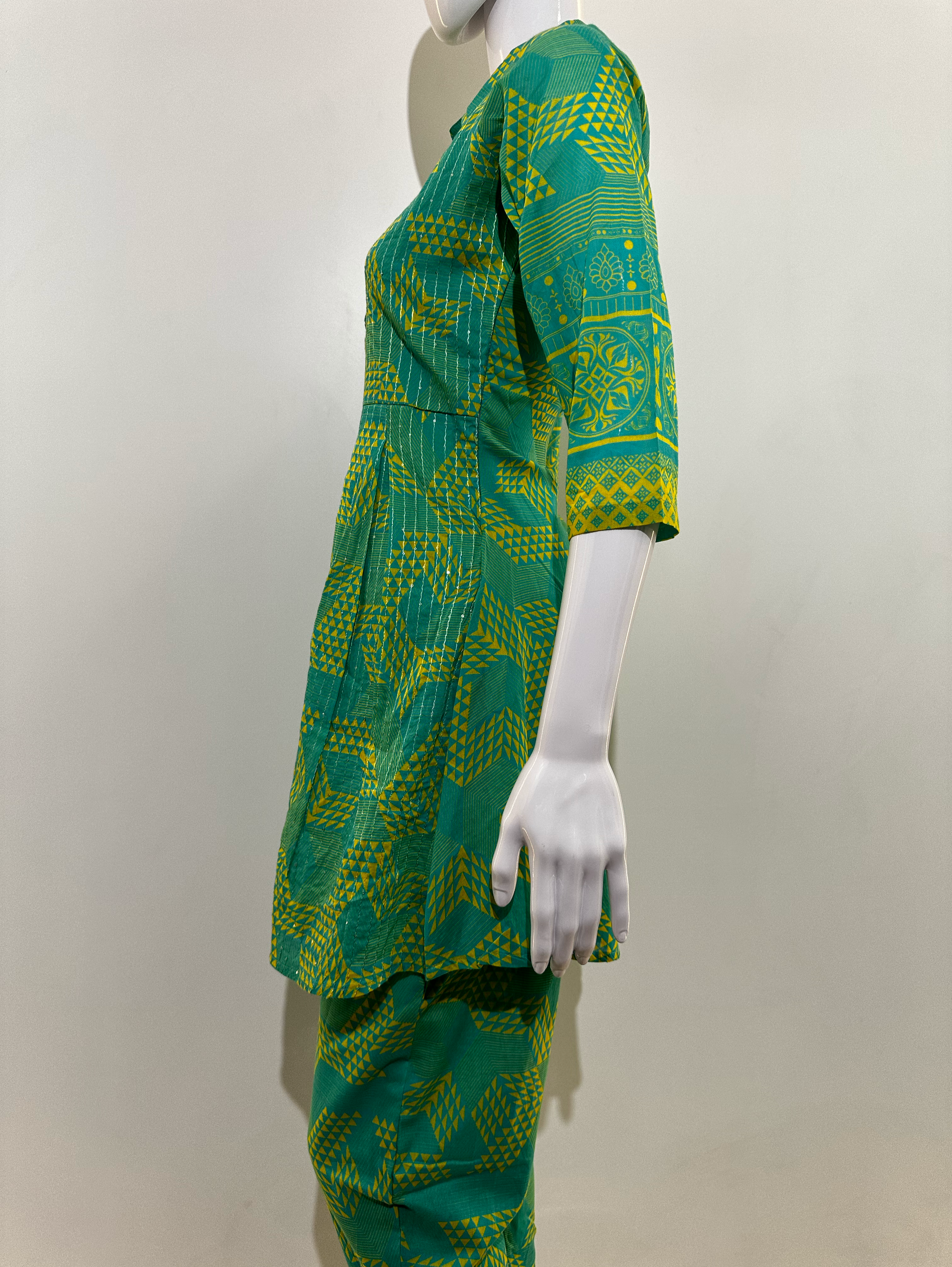 Green Pattern Embroidery Coord Set