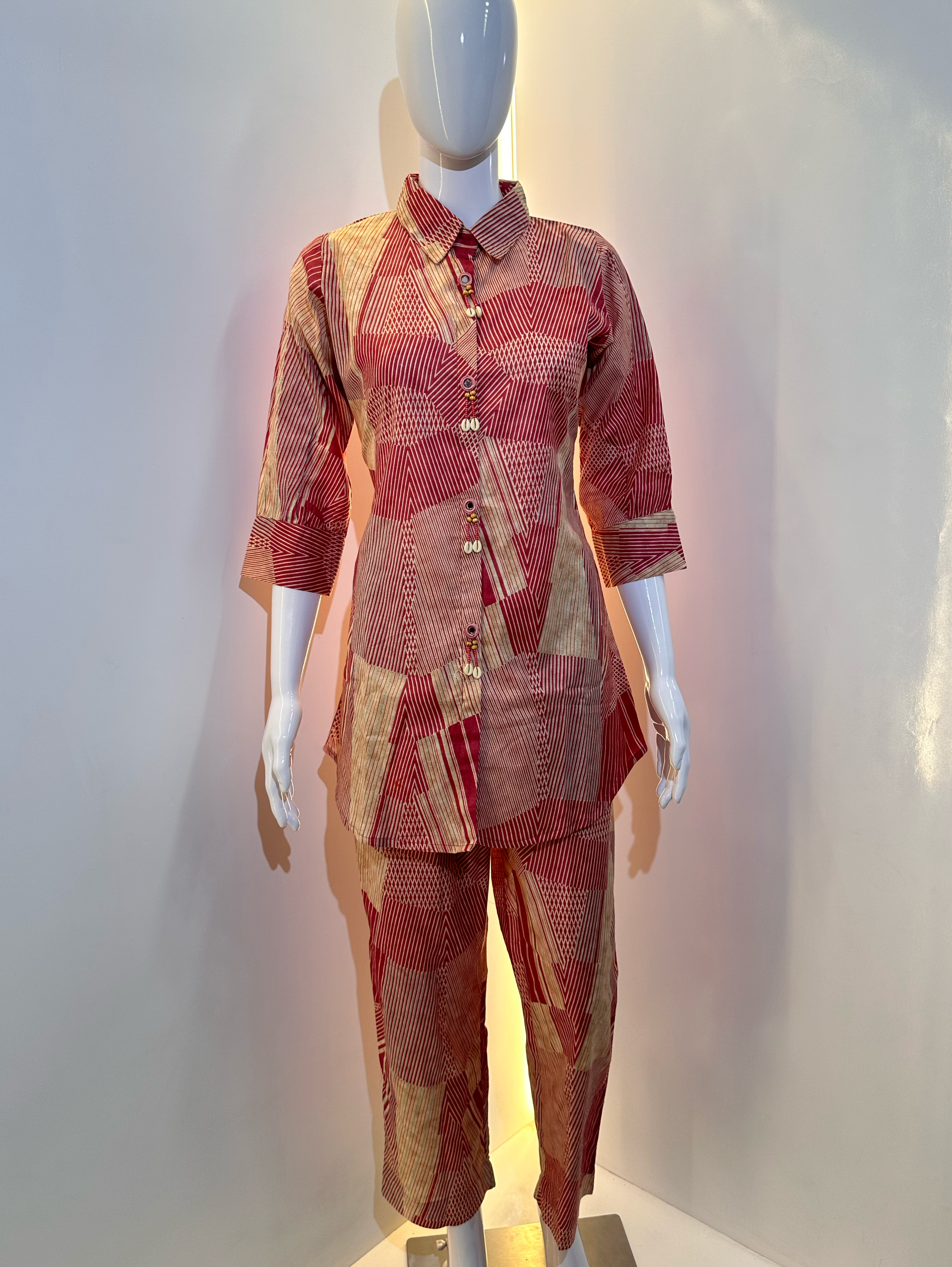 Image of Red Cotton Coords with Embroidery work