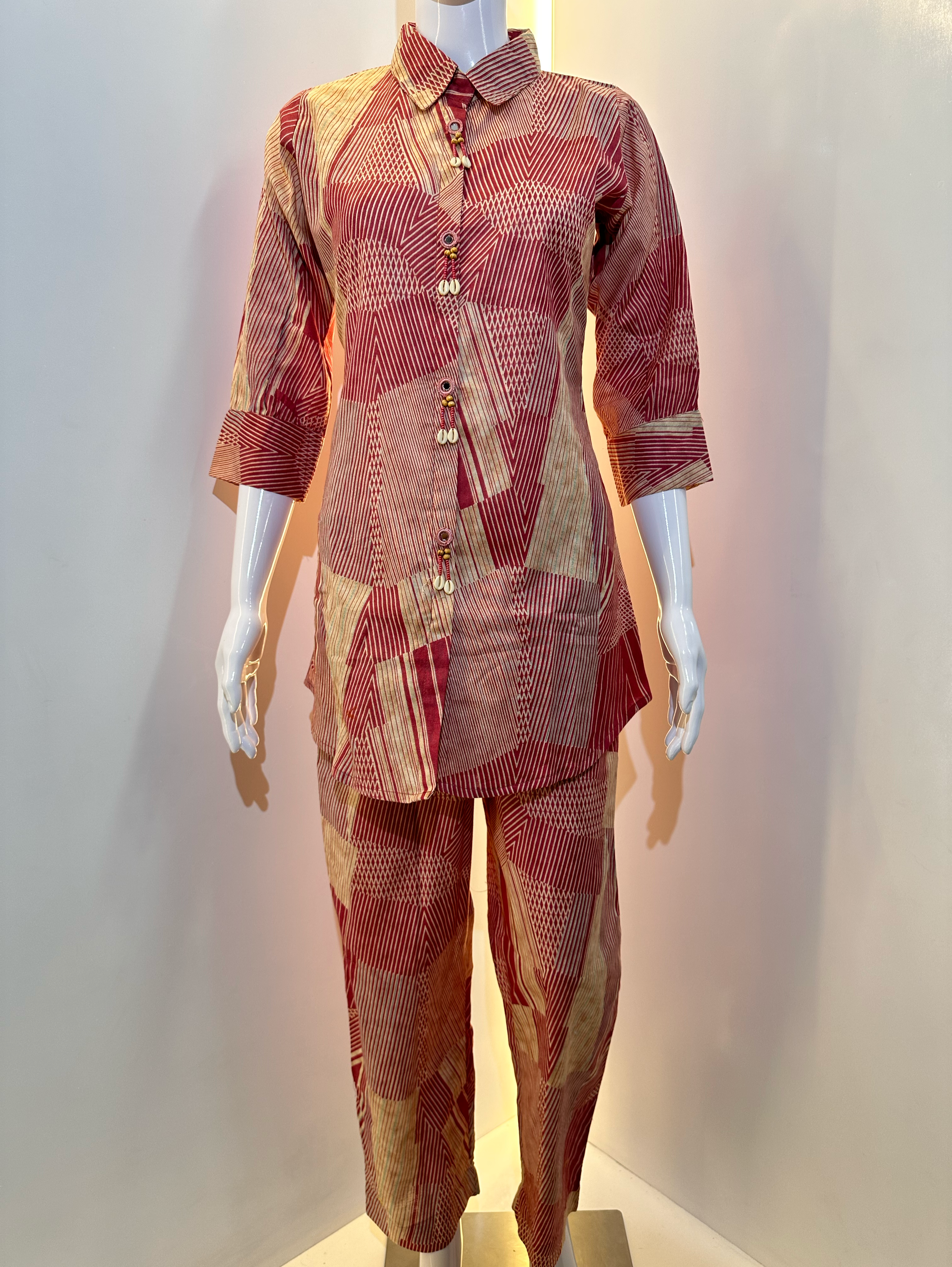 Image of Red Cotton Coords with Embroidery work