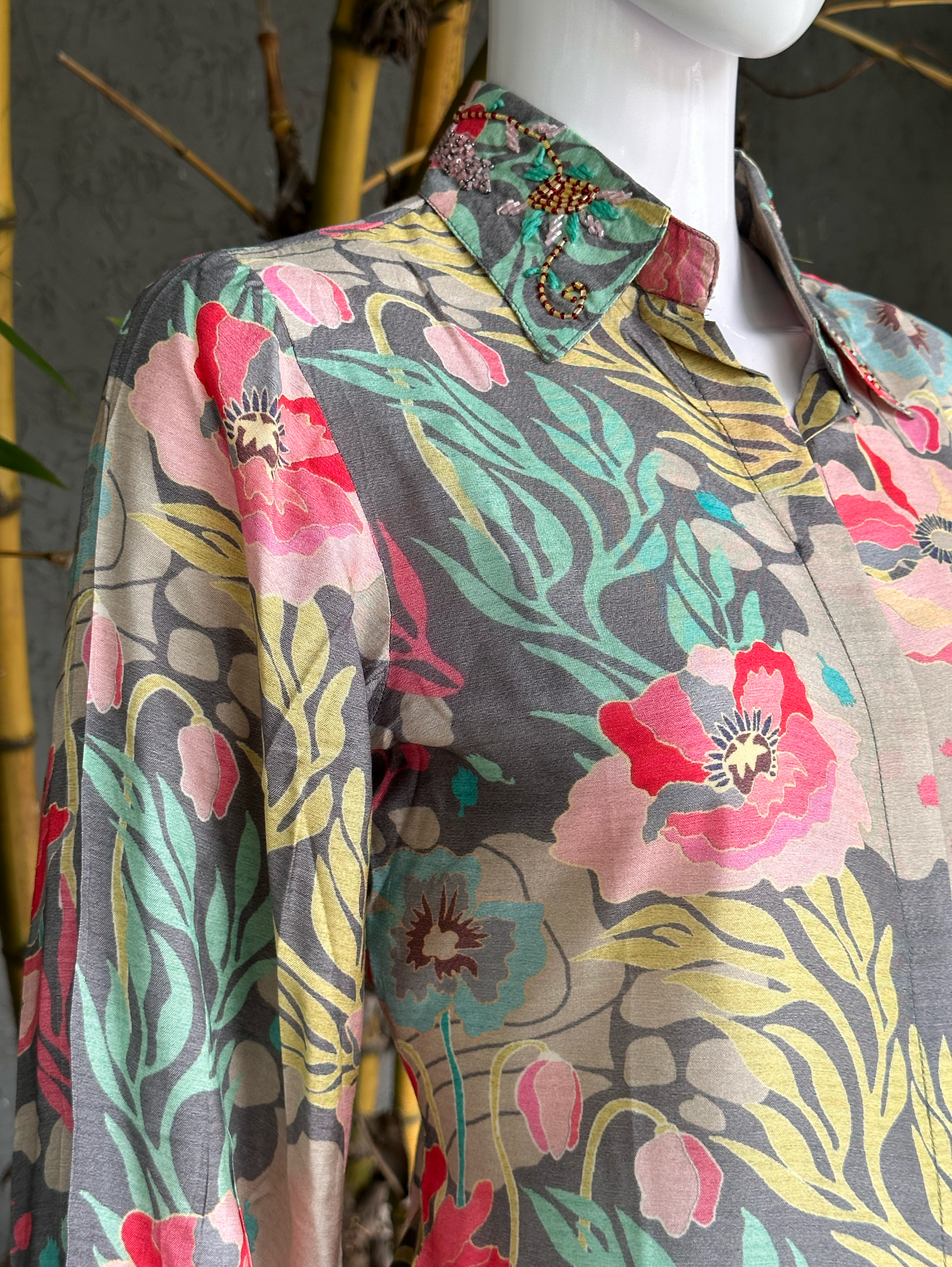 Image of Muslin Flower Print Coord Set with Hand work