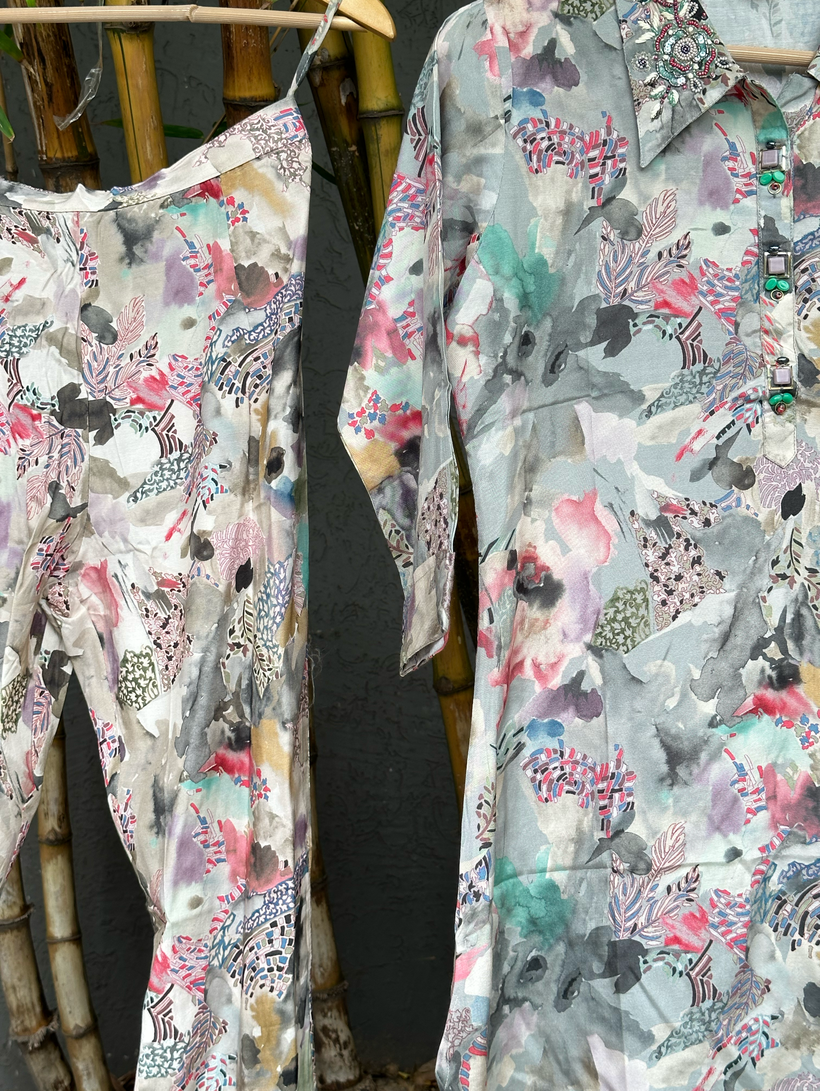 Muslin Collar Hand work & Stand Patti work