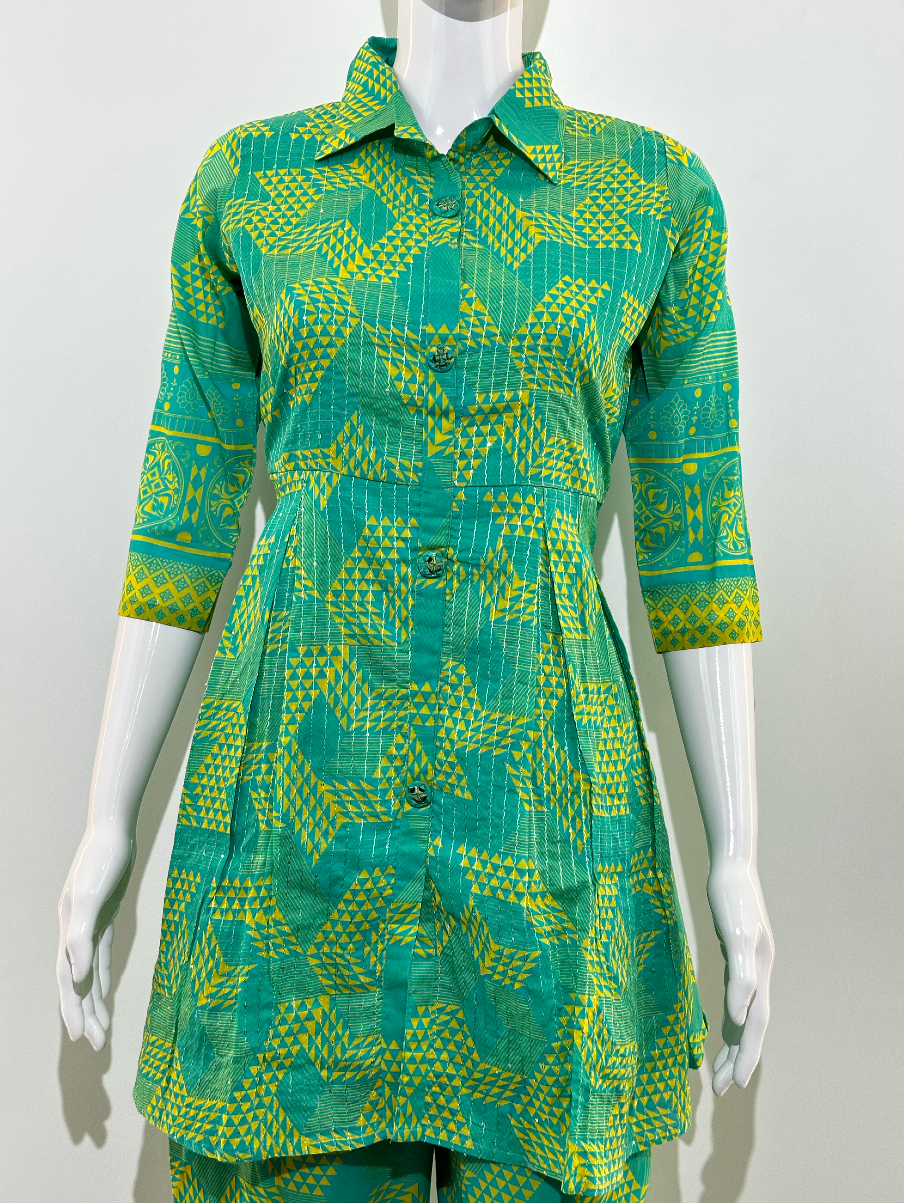 Image of Green Pattern Embroidery Coord Set