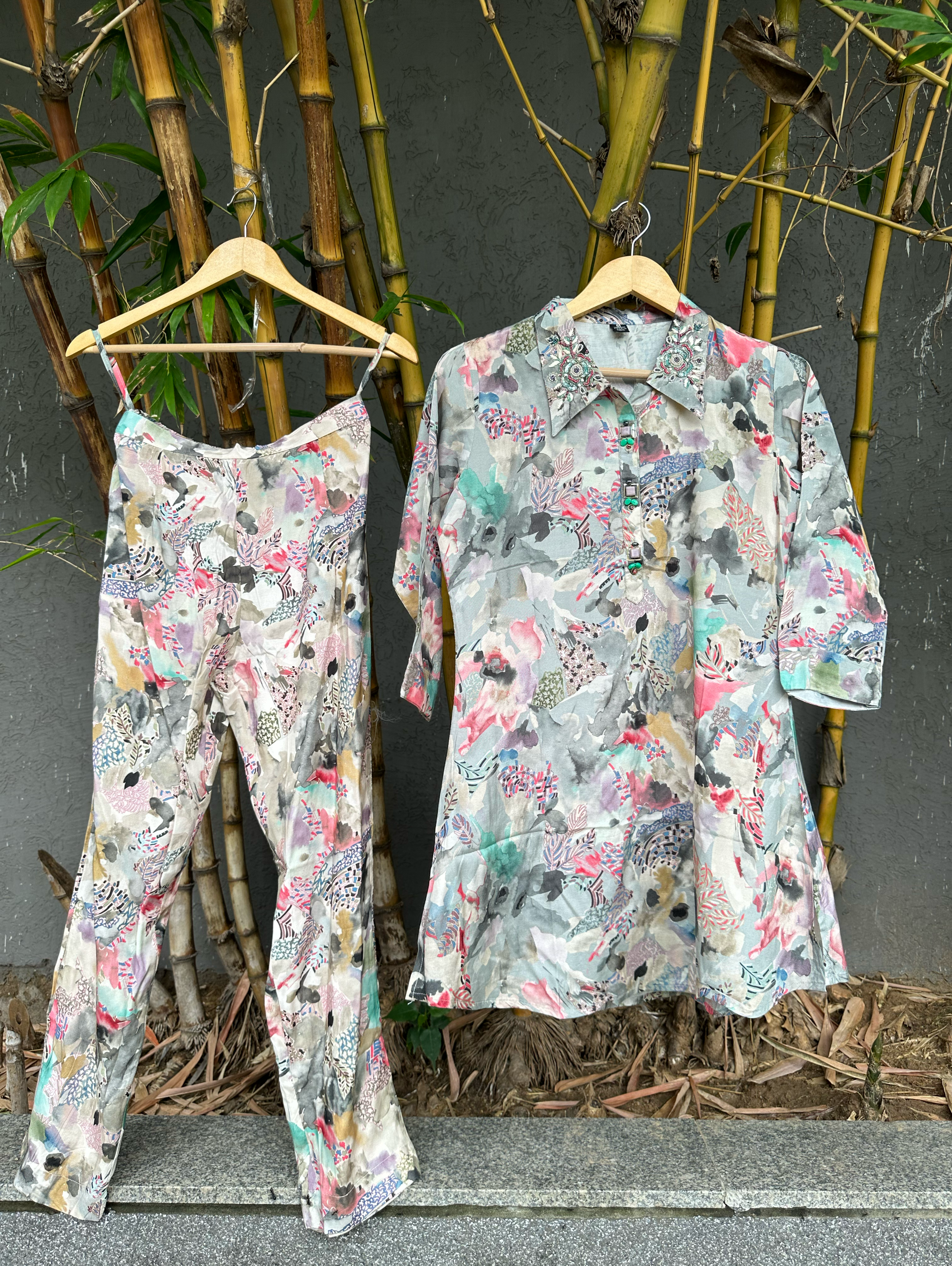 Muslin Collar Hand work & Stand Patti work