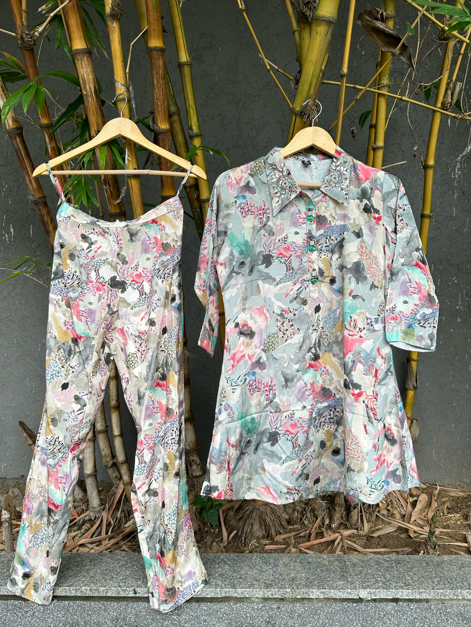 Muslin Collar Hand work & Stand Patti work