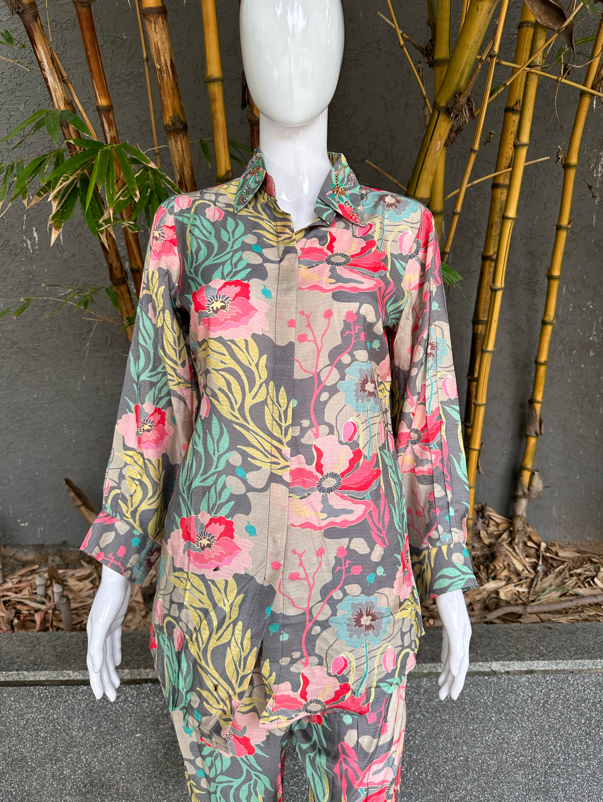 Muslin Flower Print Coord Set with Hand work