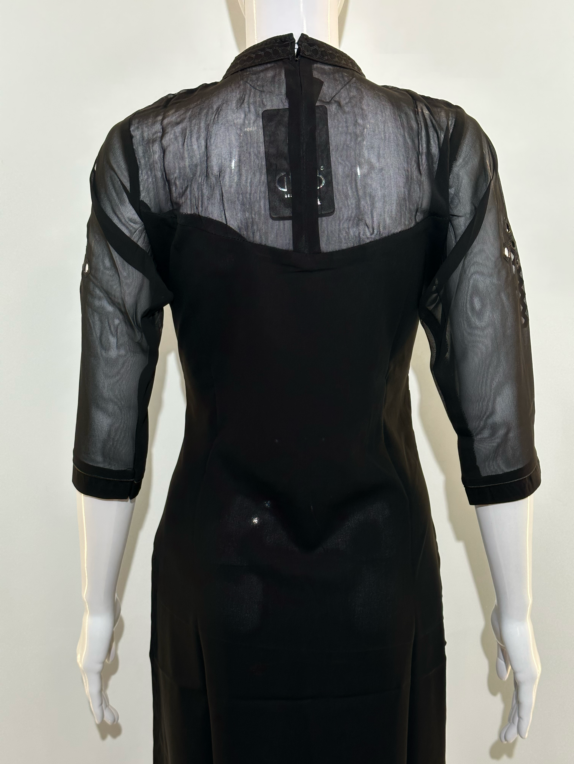 Georgette Sleeve Daman Work Kurti - Black