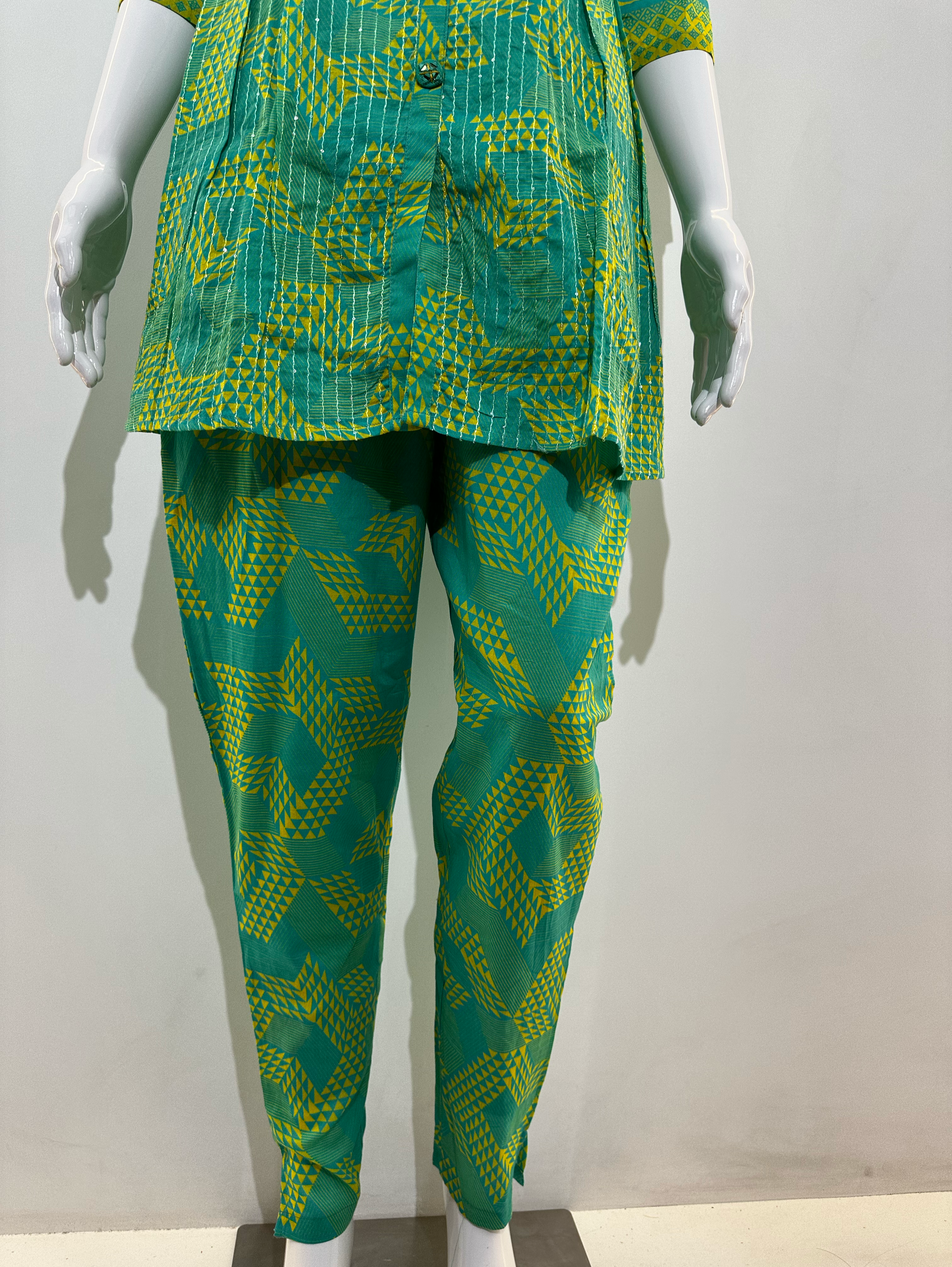 Image of Green Pattern Embroidery Coord Set
