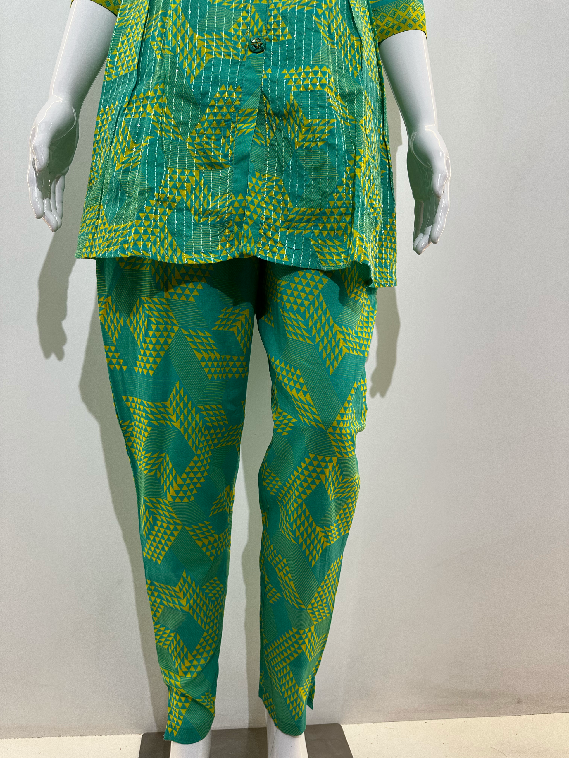 Green Pattern Embroidery Coord Set