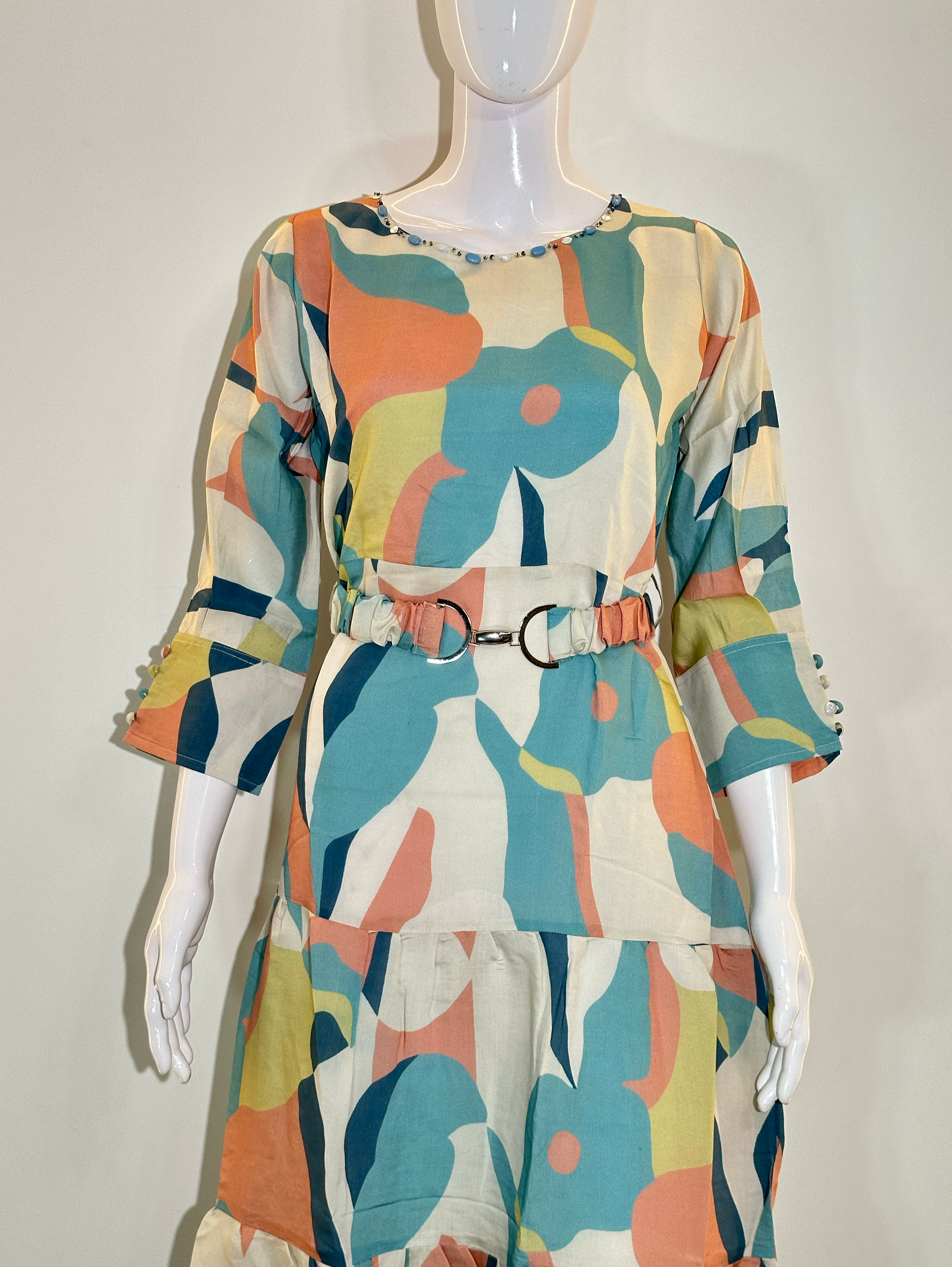 Muslin Dress with Belt - 1 Piece