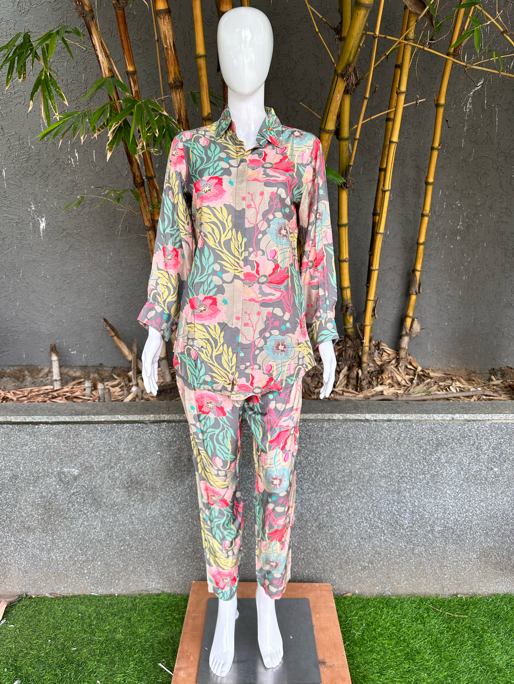 Muslin Flower Print Coord Set with Hand work