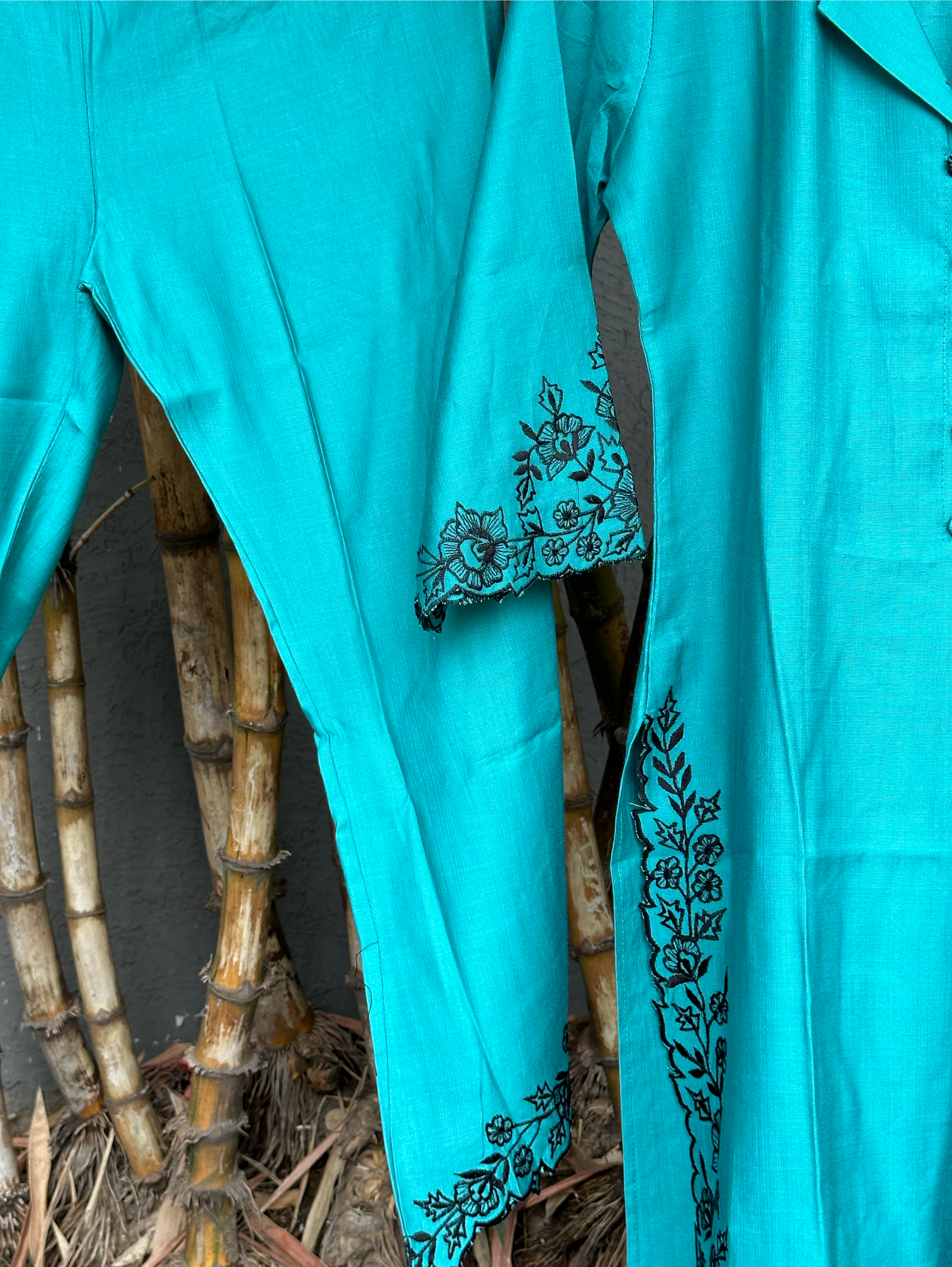 Blue Rayon Embroidery Coords - Palazzo Pant