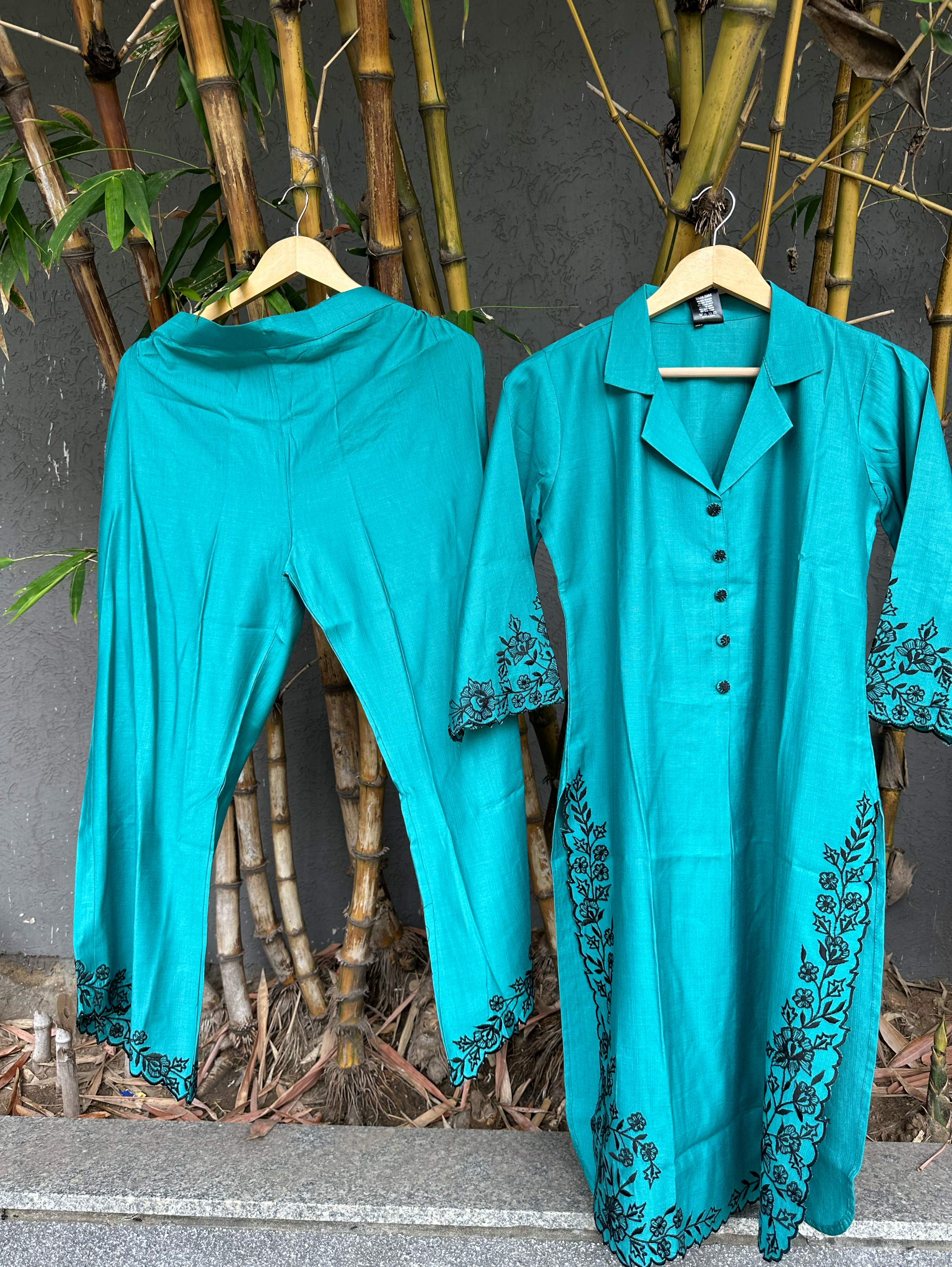 Image of Blue Rayon Embroidery Coords - Palazzo Pant