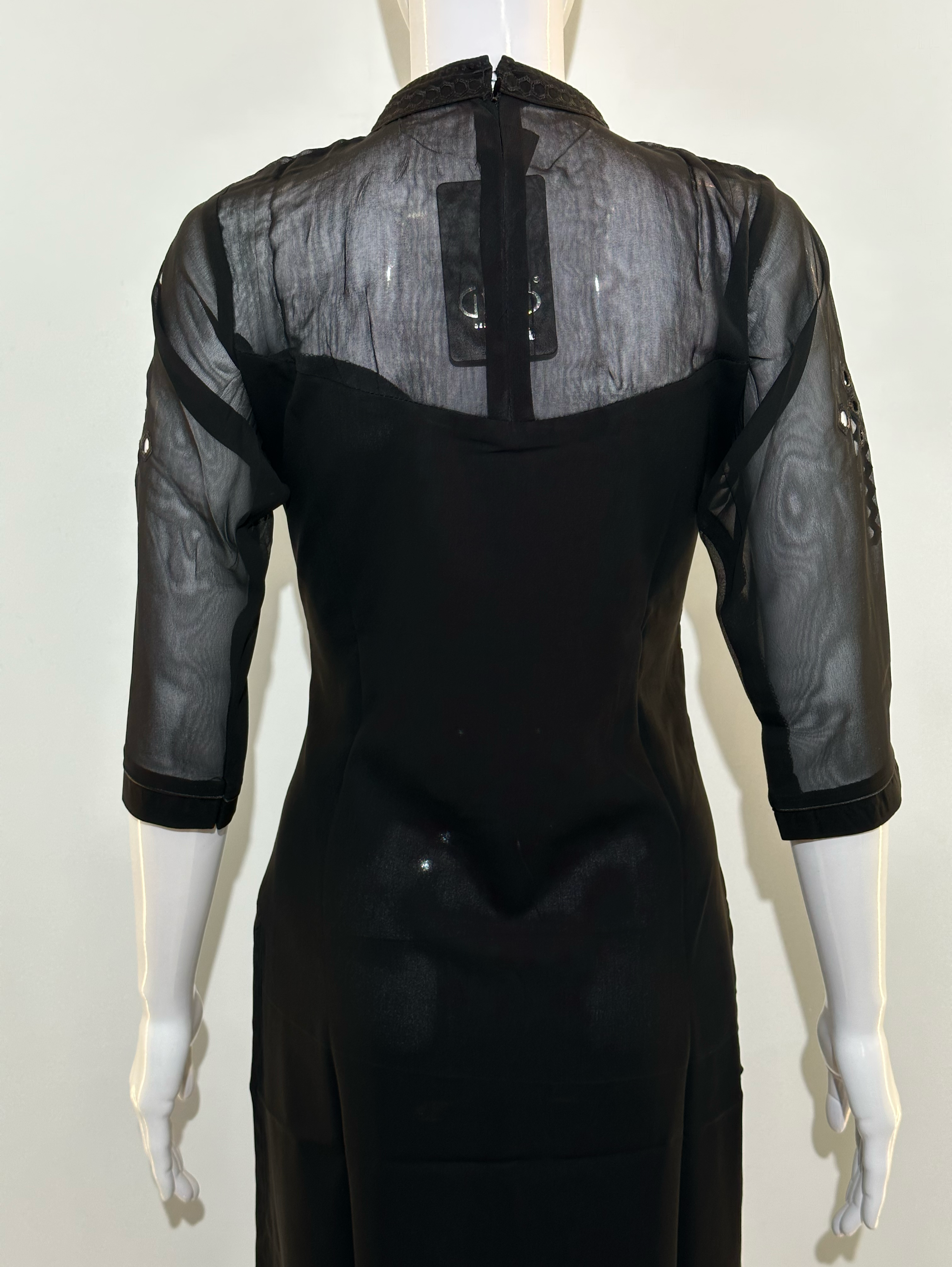 Image of Georgette Sleeve Daman Work Kurti - Black