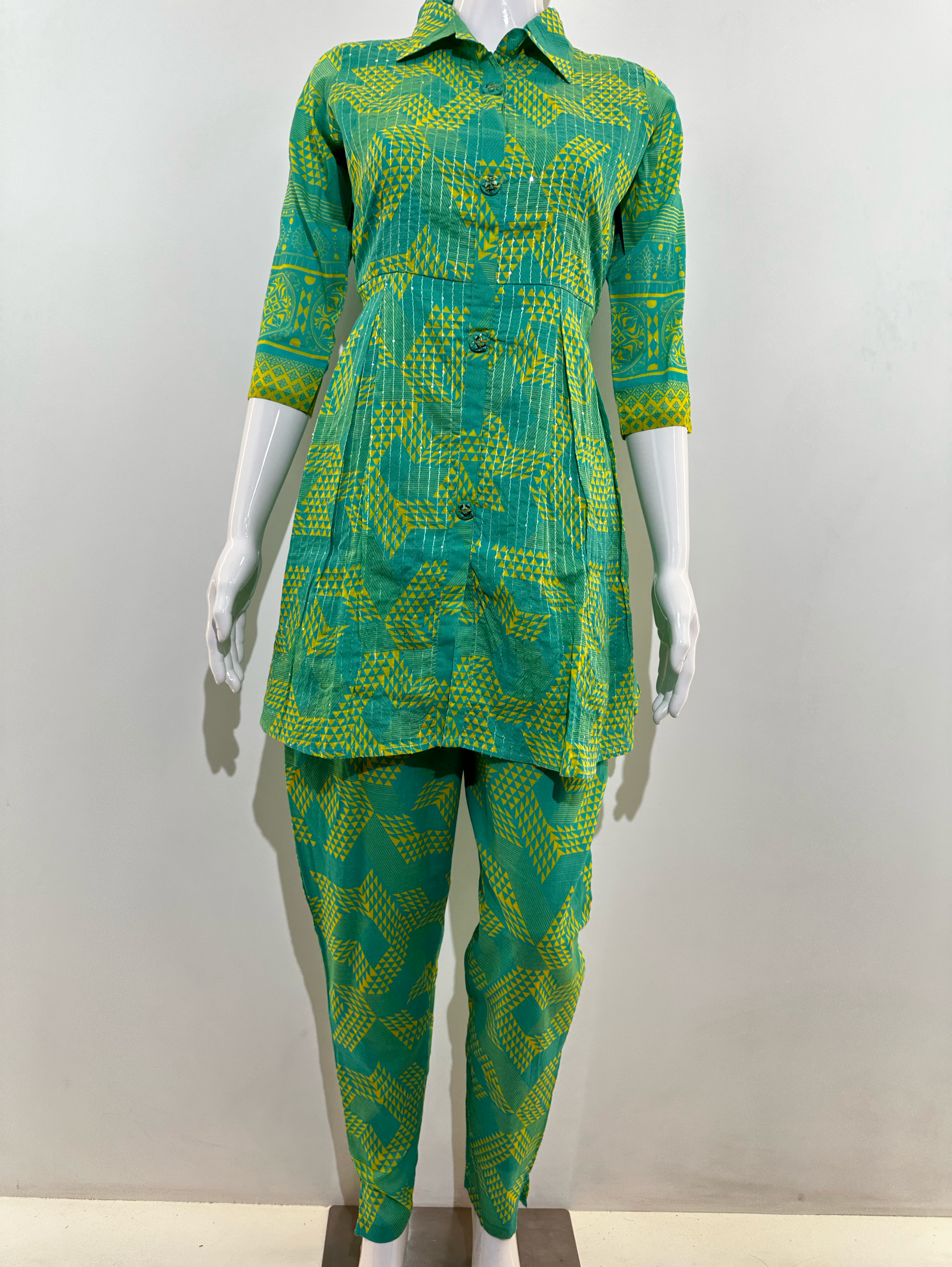 Green Pattern Embroidery Coord Set