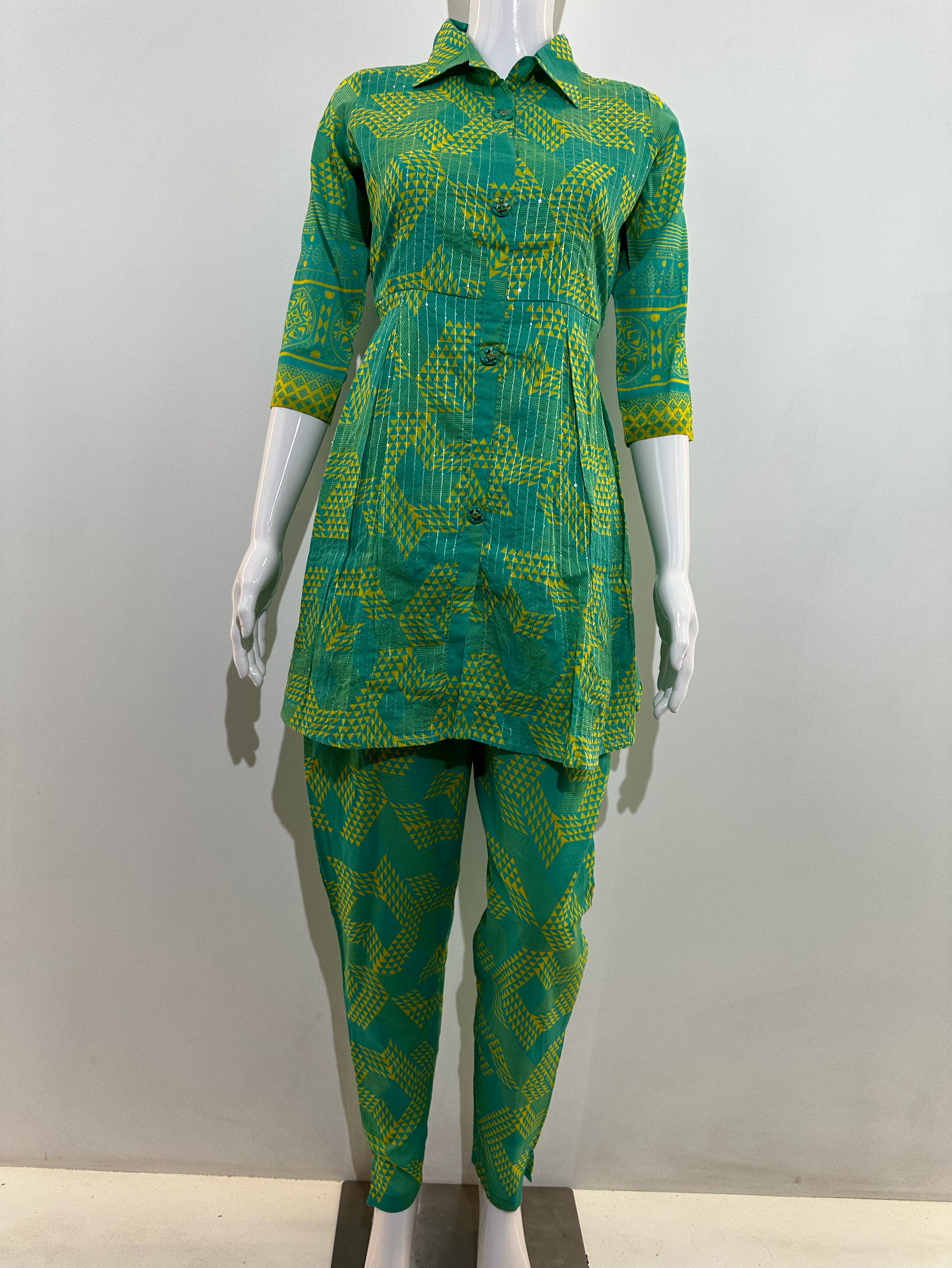 Green Pattern Embroidery Coord Set