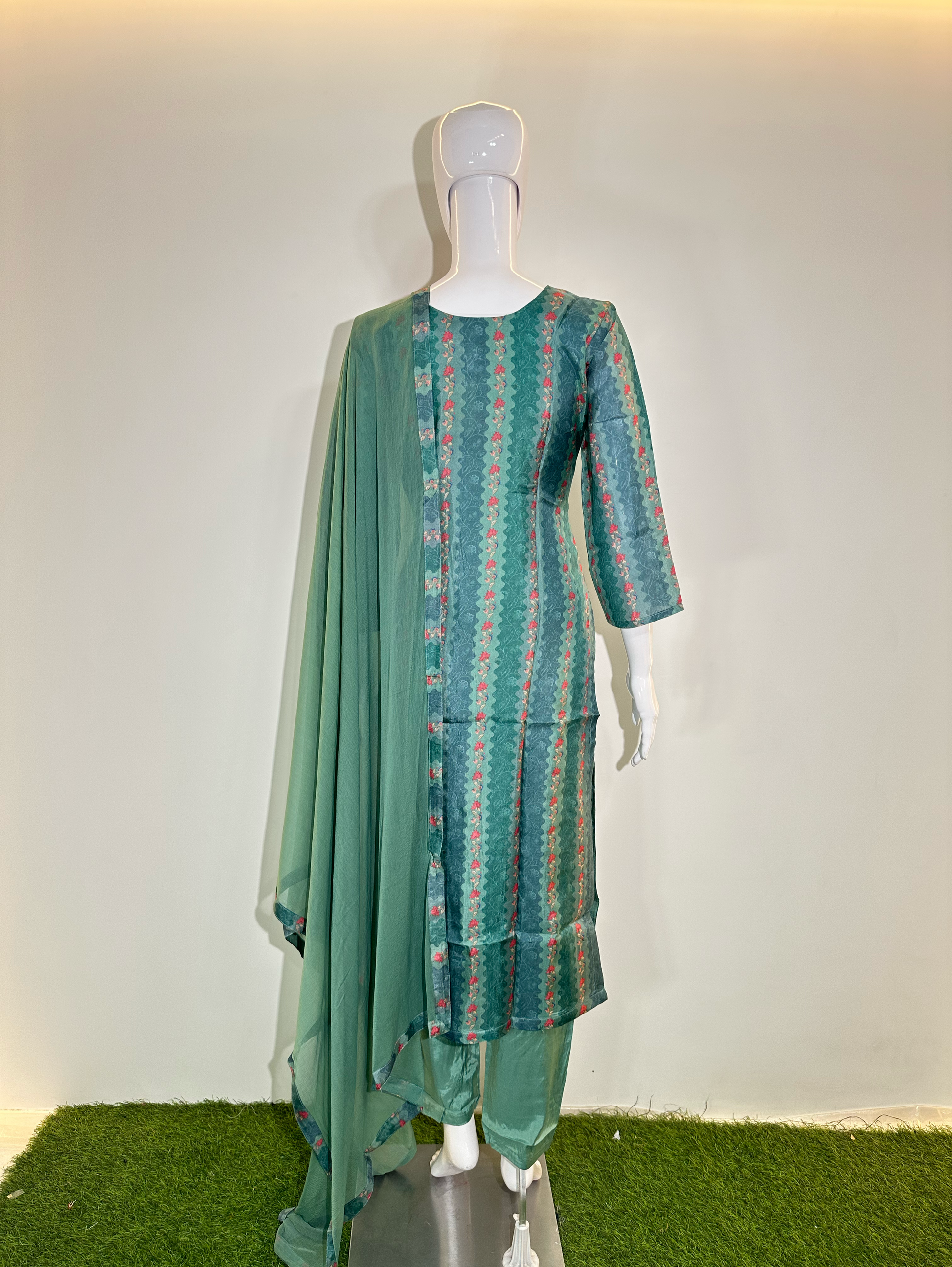 Pure Silk Neck work Kurti Set