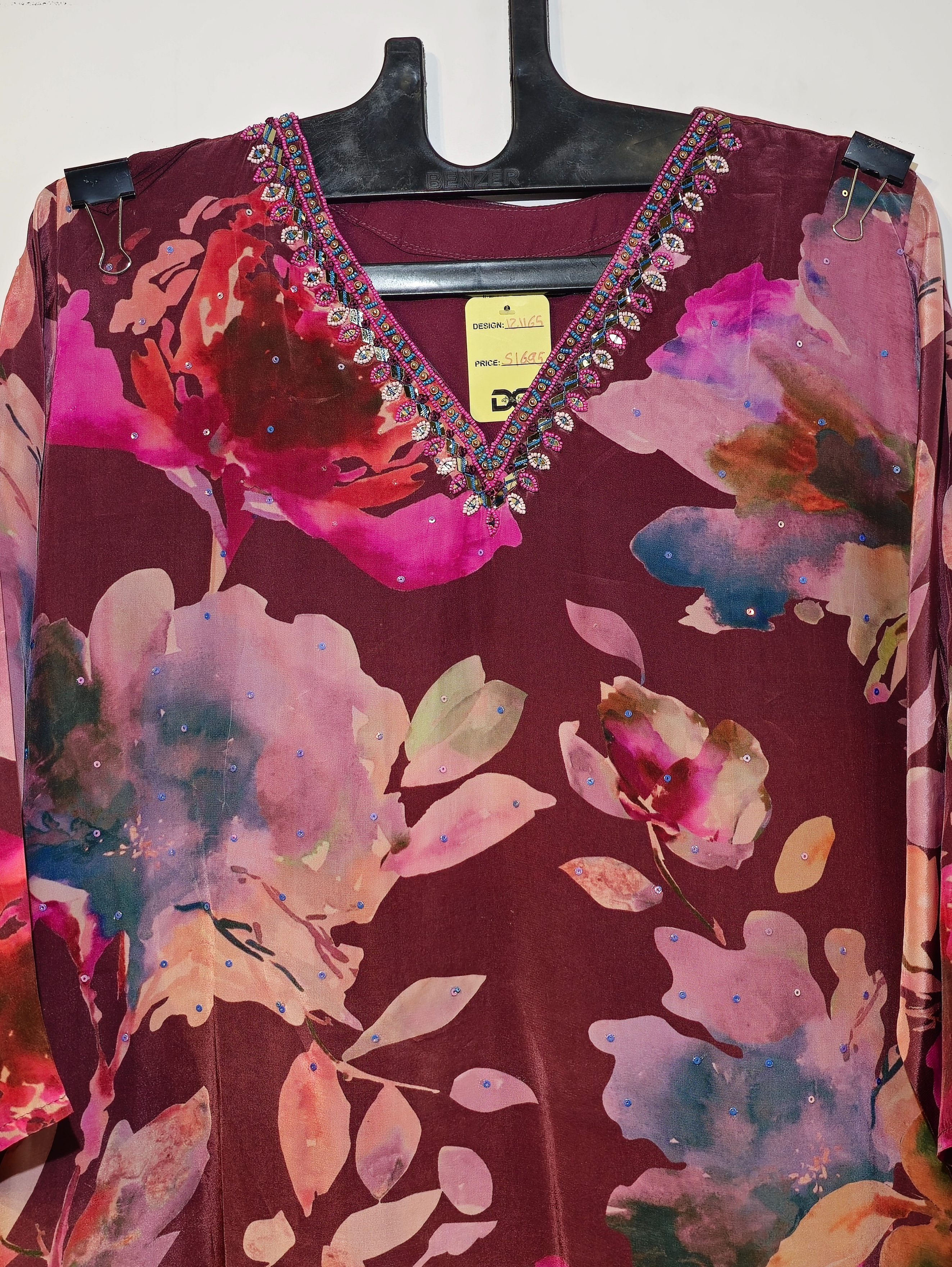 Image of Pure Crepe Big Size Straight Kurti Set - 3 Piece