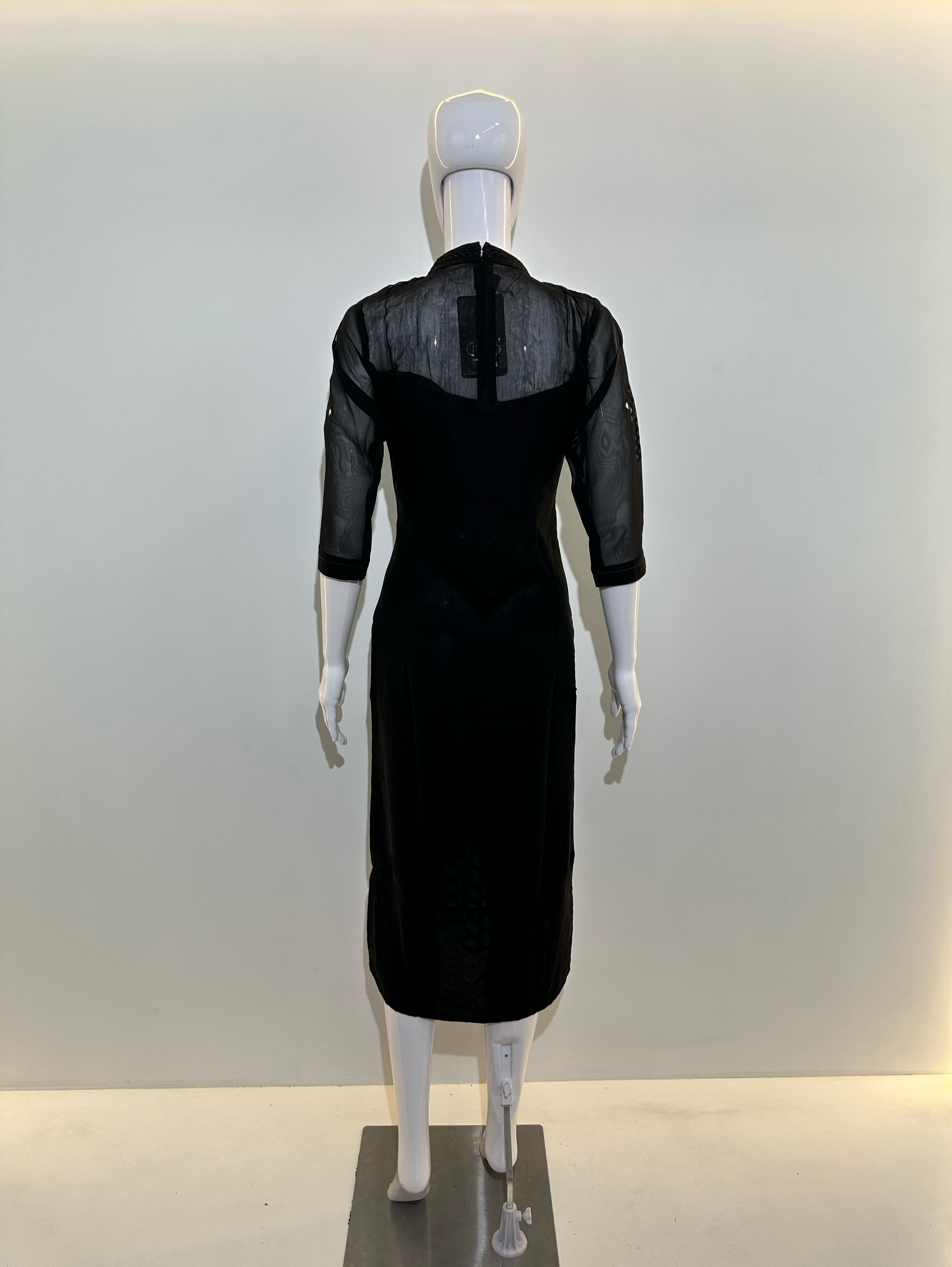 Georgette Sleeve Daman Work Kurti - Black