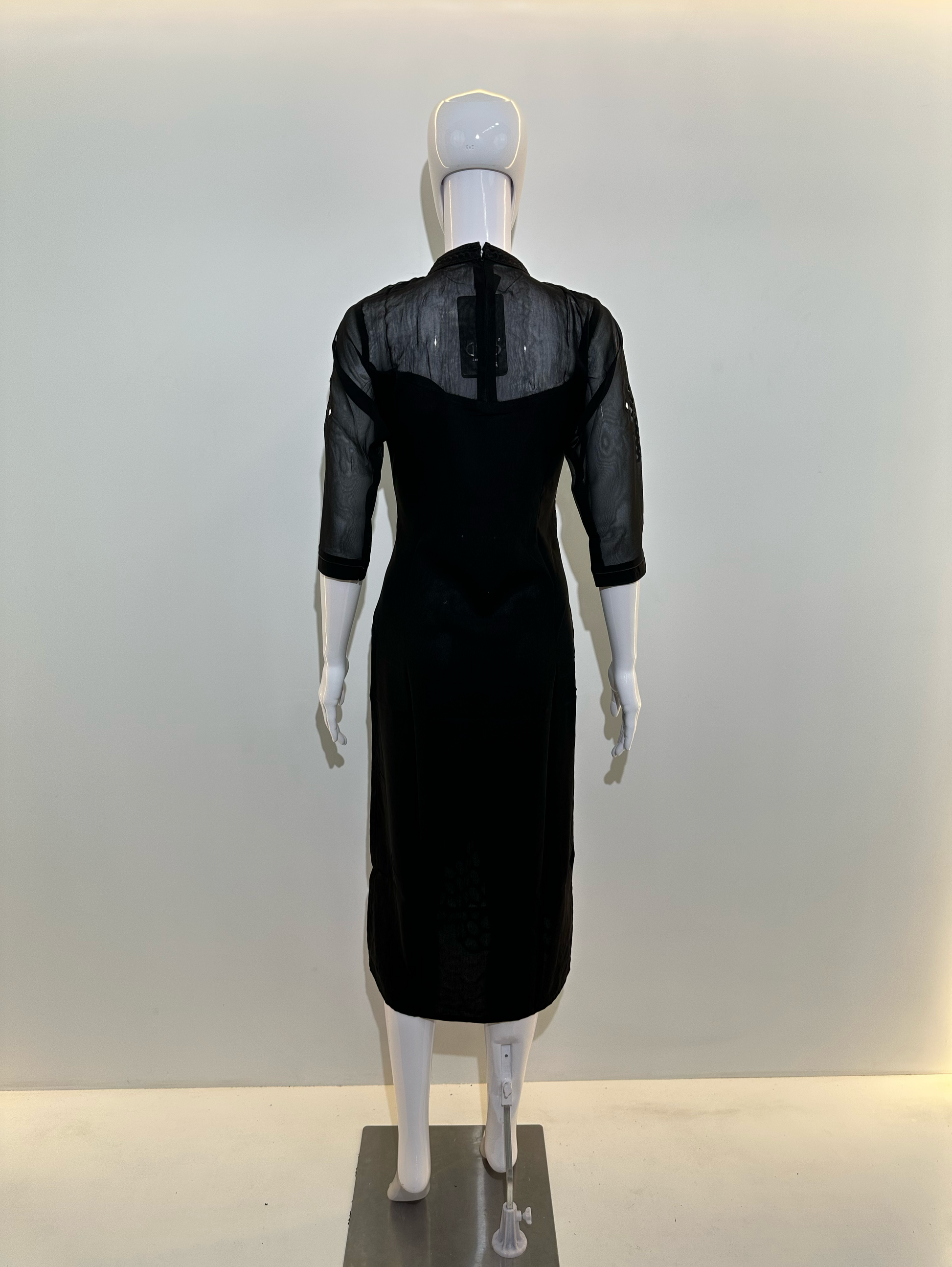 Georgette Sleeve Daman Work Kurti - Black