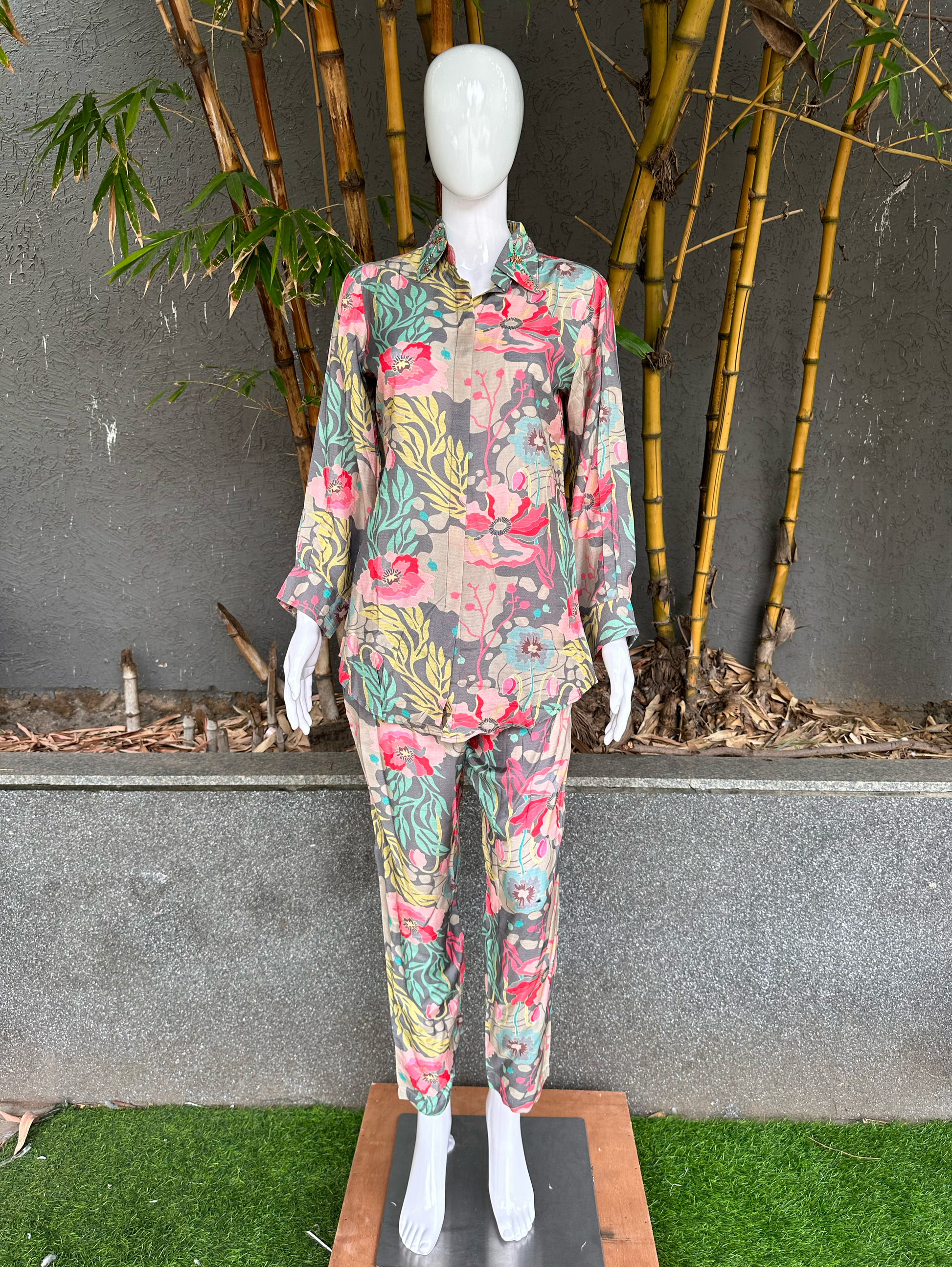 Muslin Flower Print Coord Set with Hand work