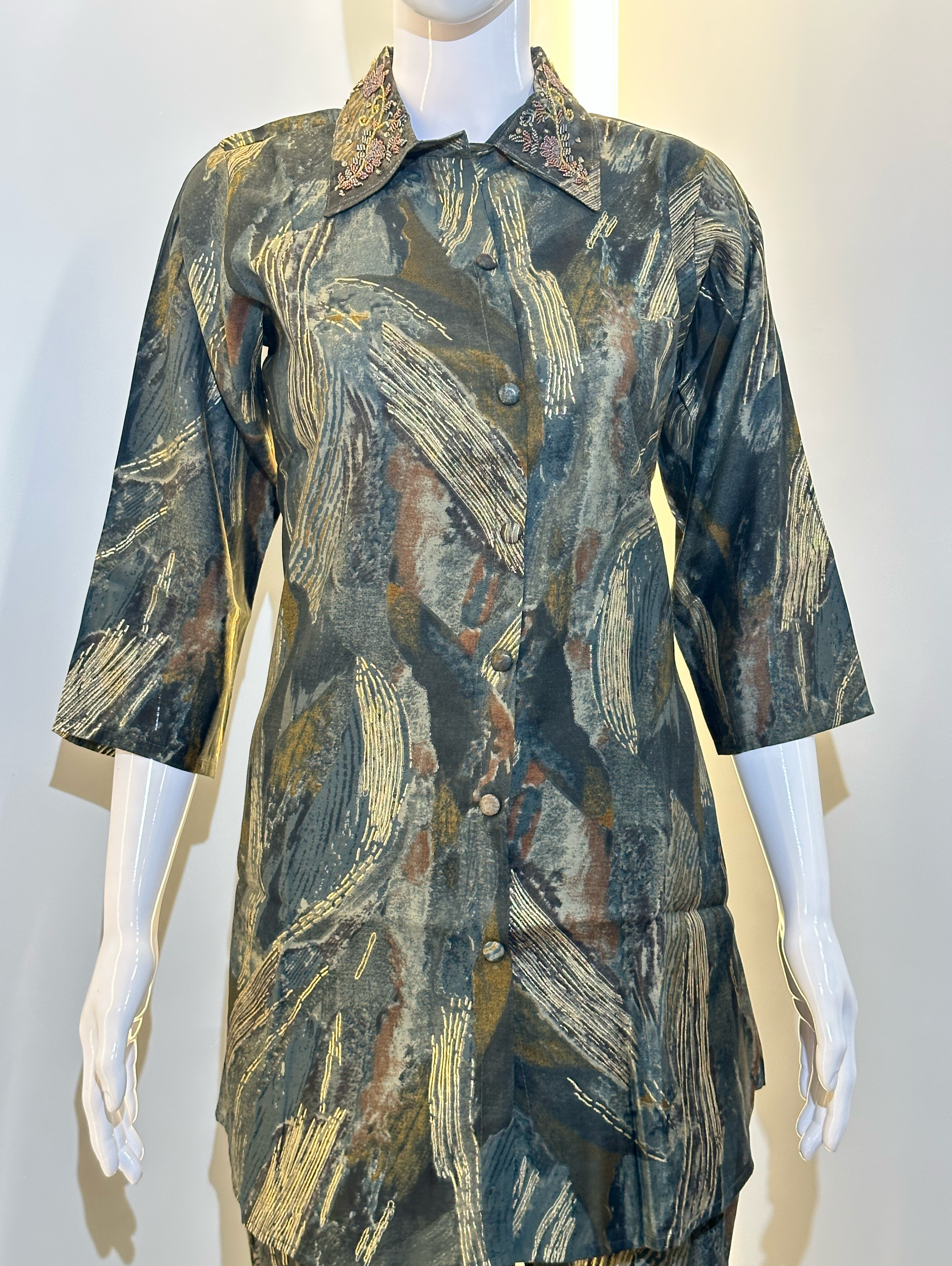 Dark Green Muslin Coords with Embroidery work