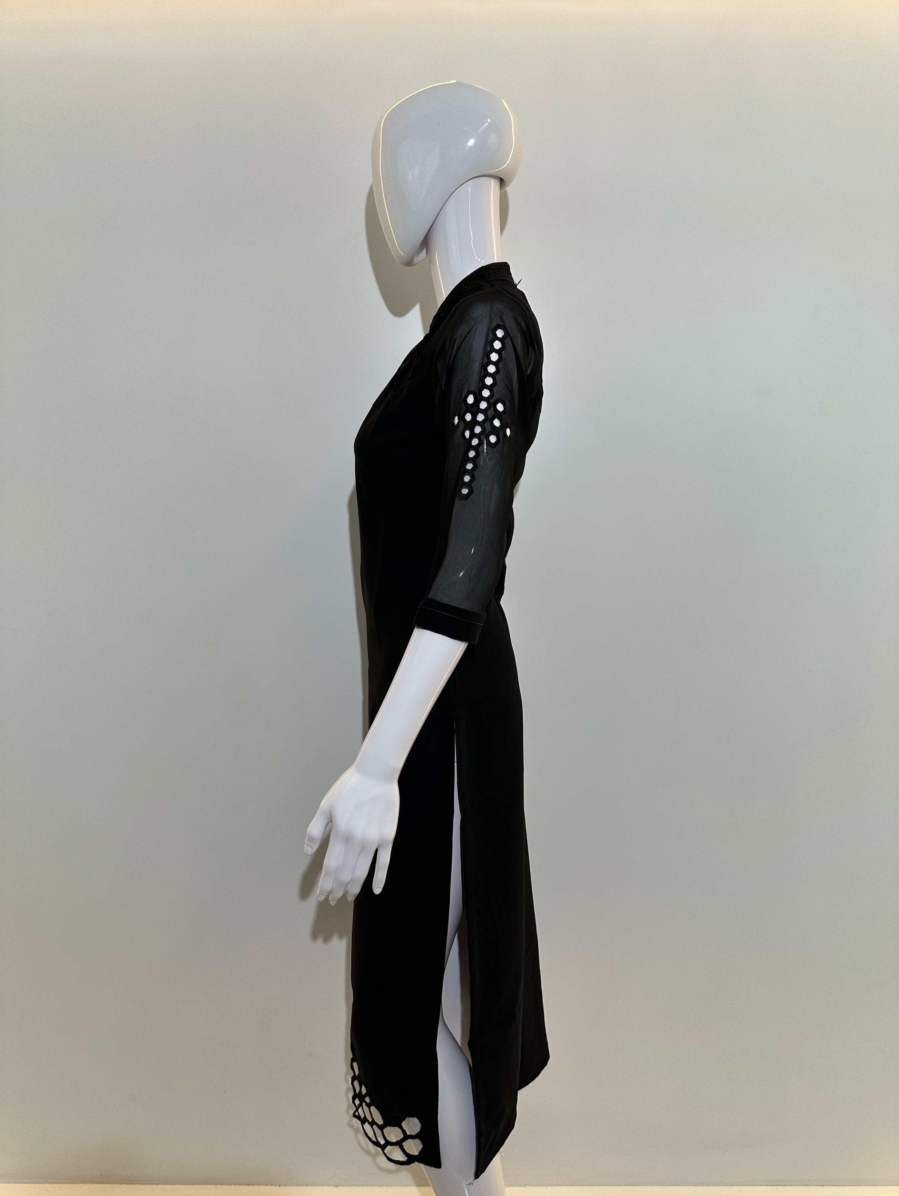 Image of Georgette Sleeve Daman Work Kurti - Black