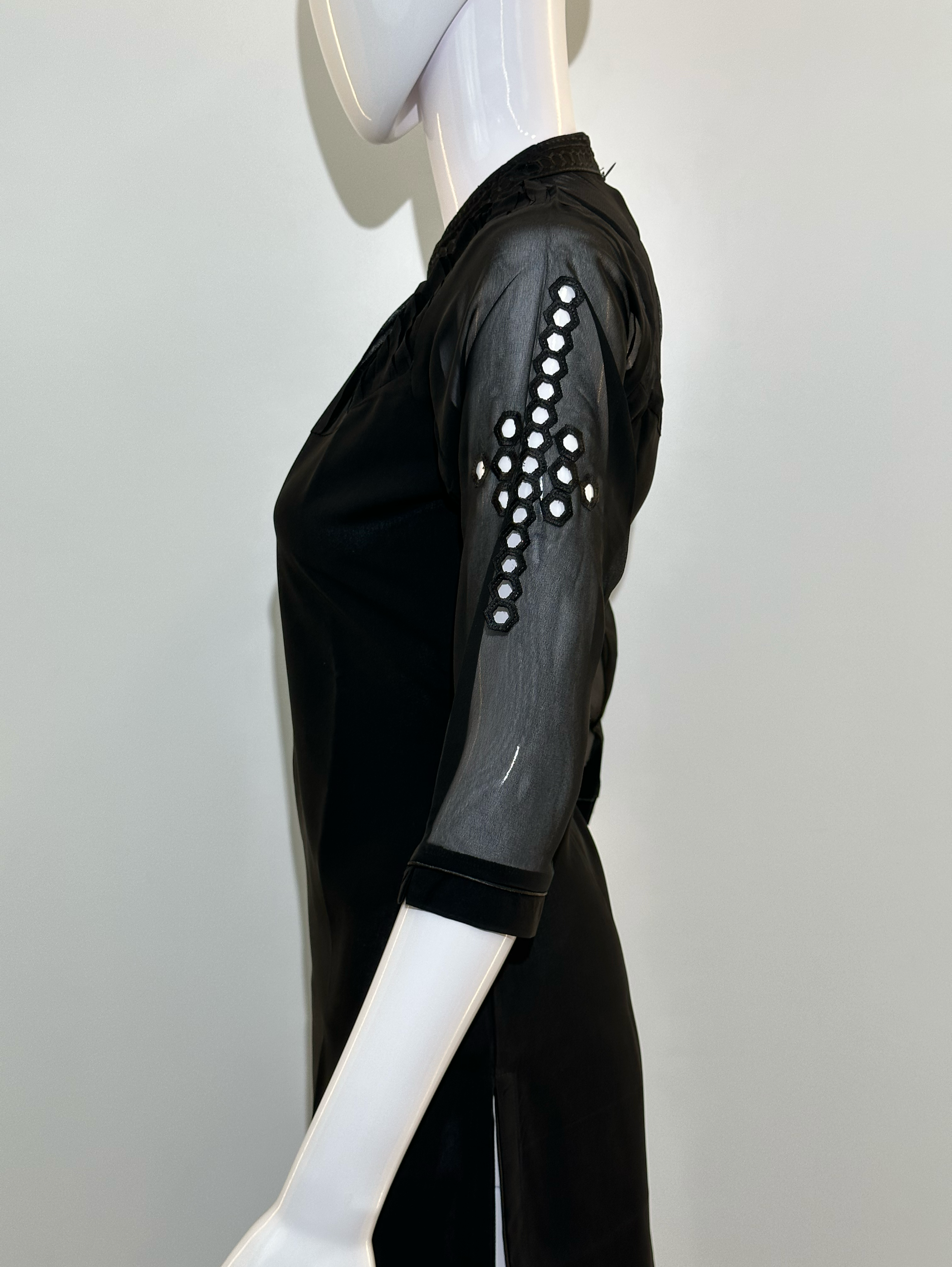 Image of Georgette Sleeve Daman Work Kurti - Black