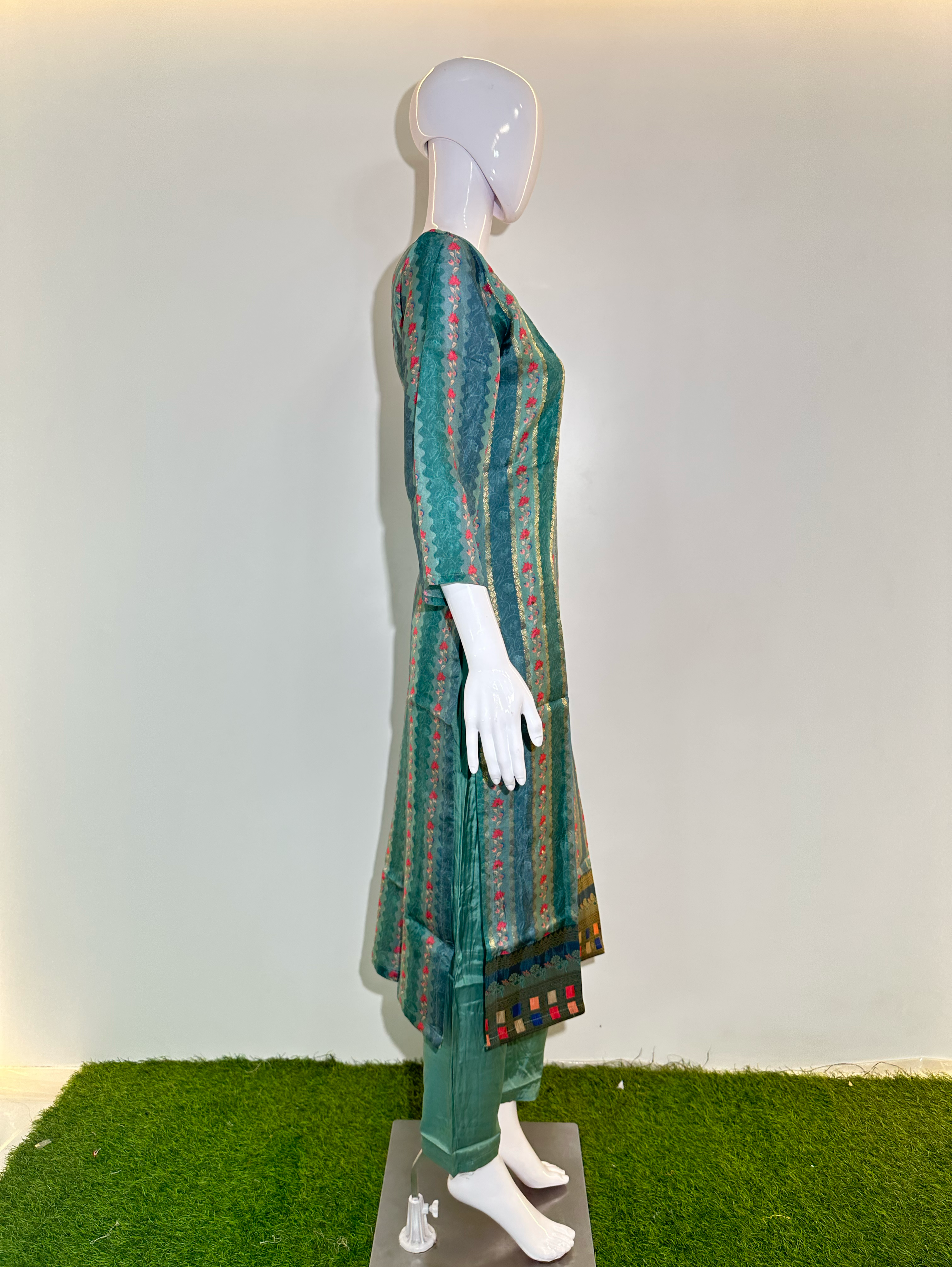 Pure Silk Neck work Kurti Set