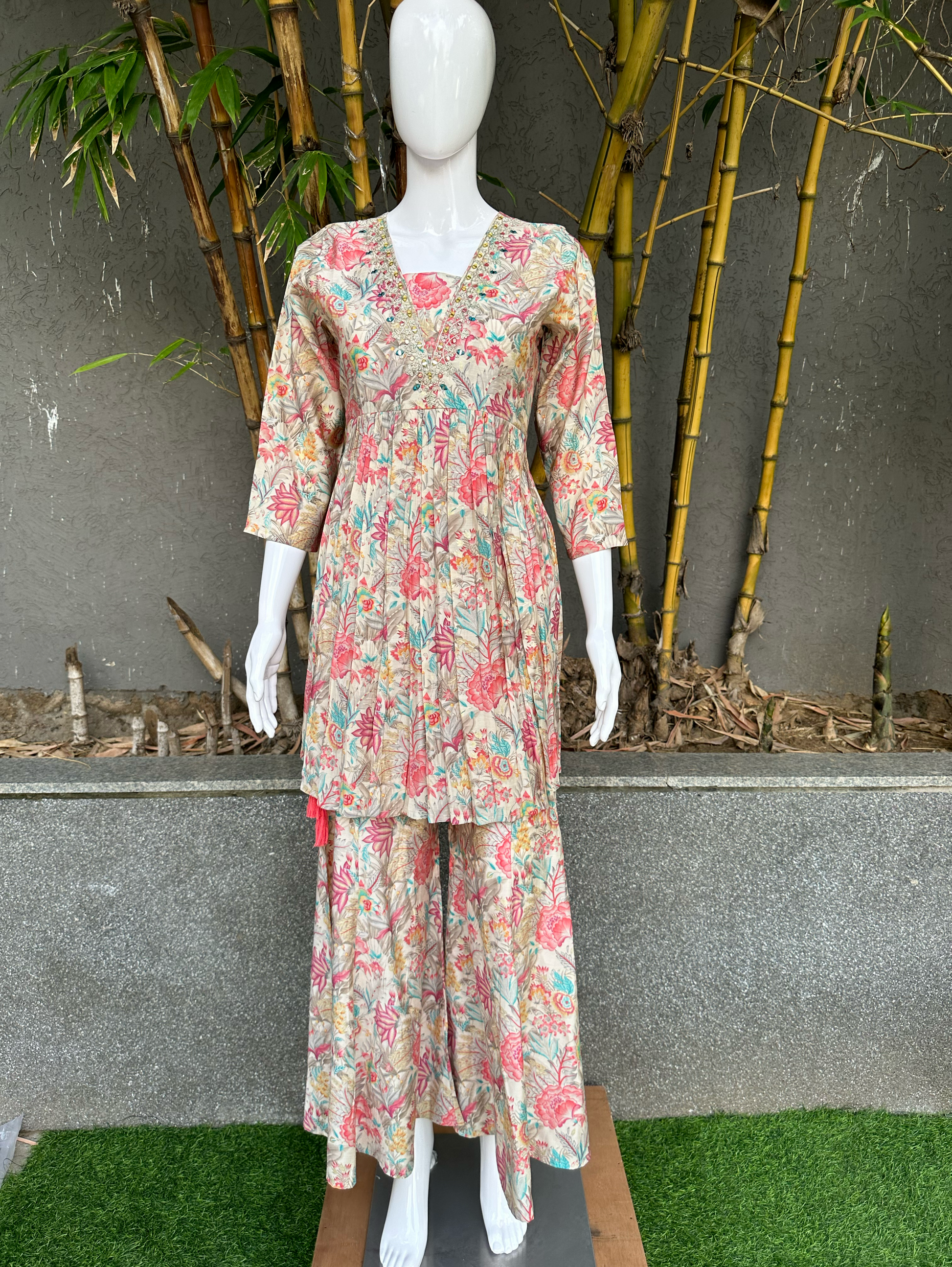Muslin Flower Print V Neck Mirror coords