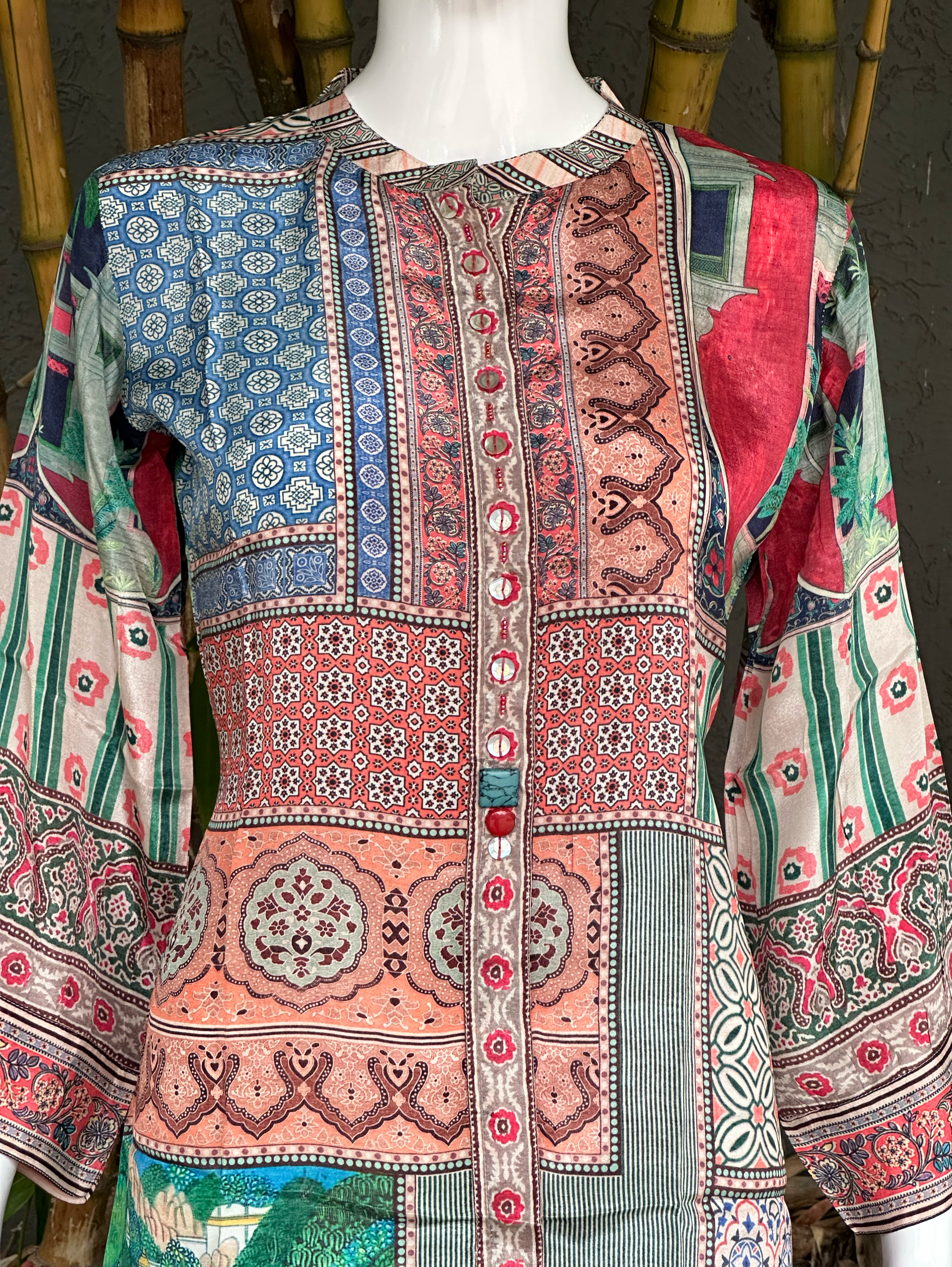 Muslin Print Tunics with Stand Patti Embroidery work