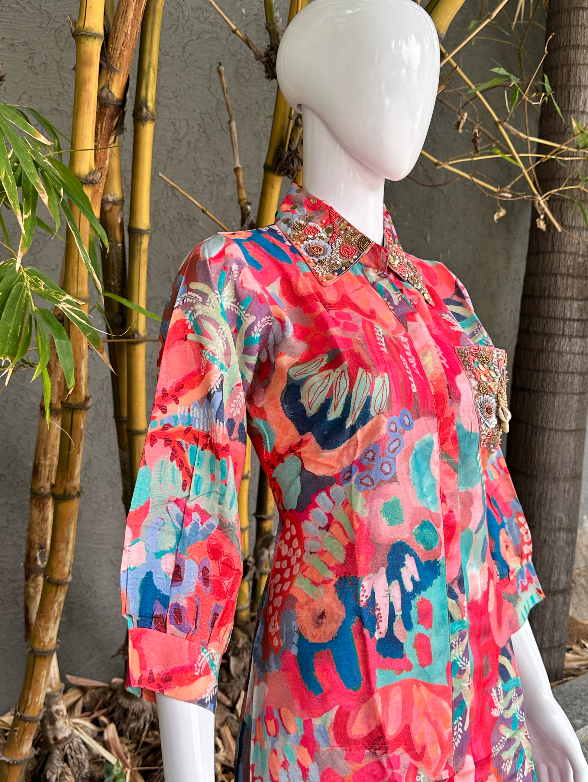 Muslin Coord Set with Collar & Pocket Hand Work