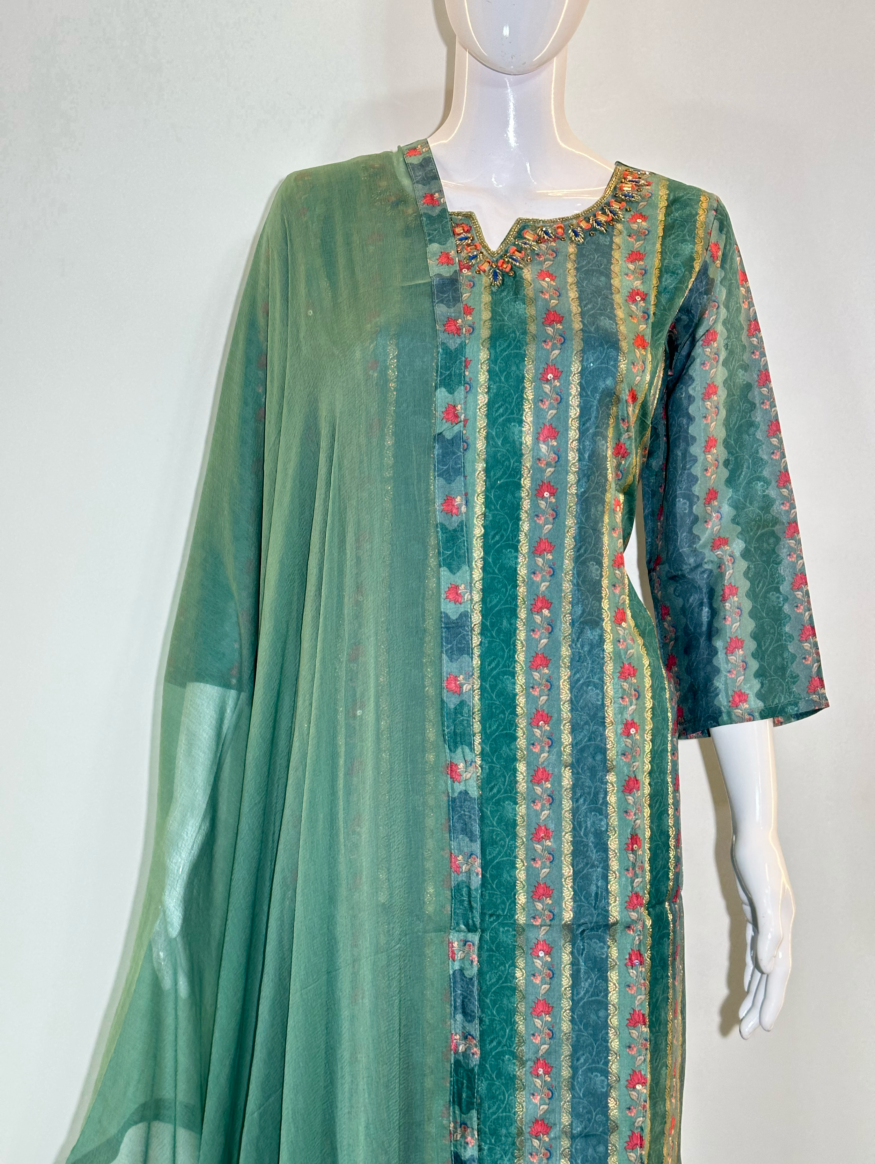 Image of Pure Silk Neck work Kurti Set