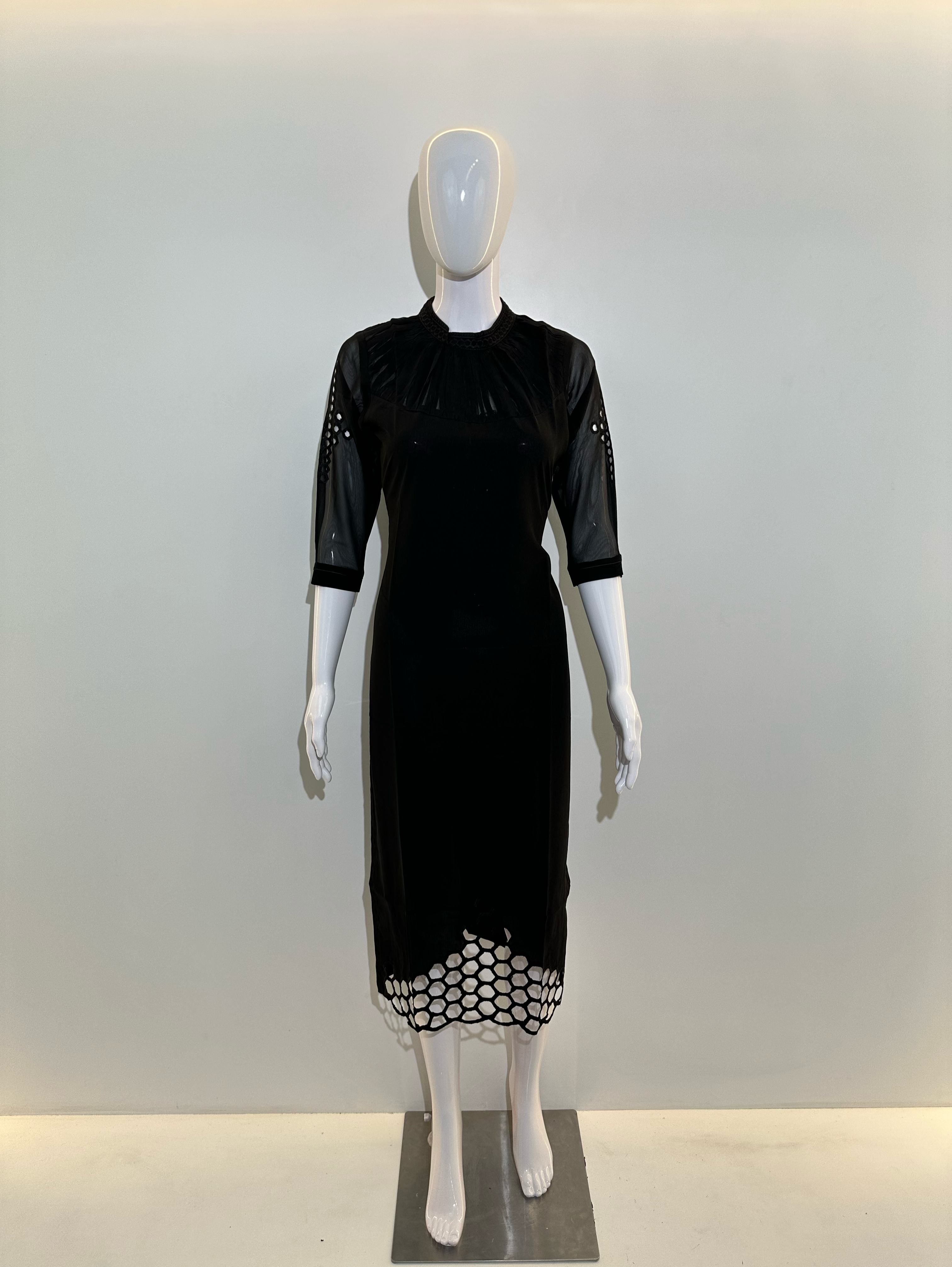 Image of Georgette Sleeve Daman Work Kurti - Black