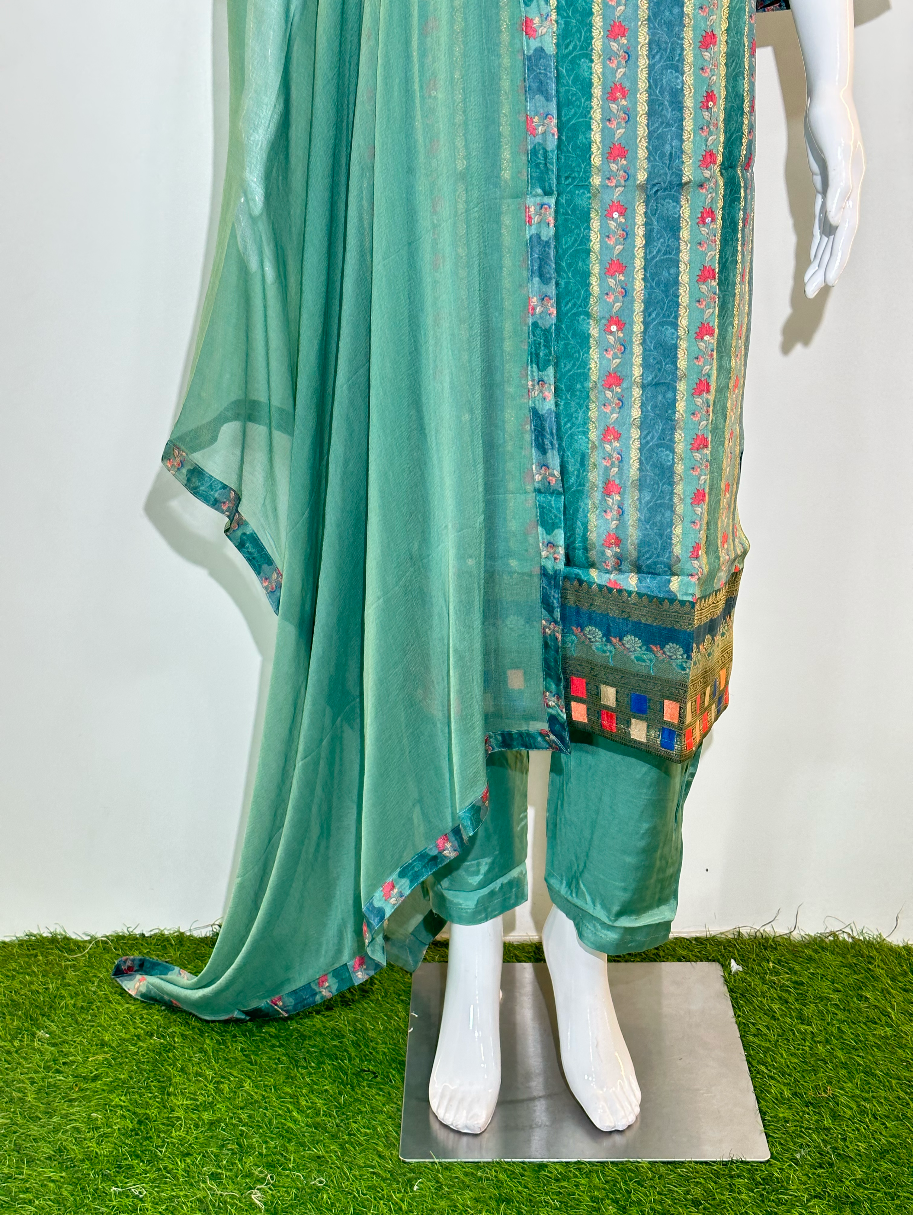 Pure Silk Neck work Kurti Set