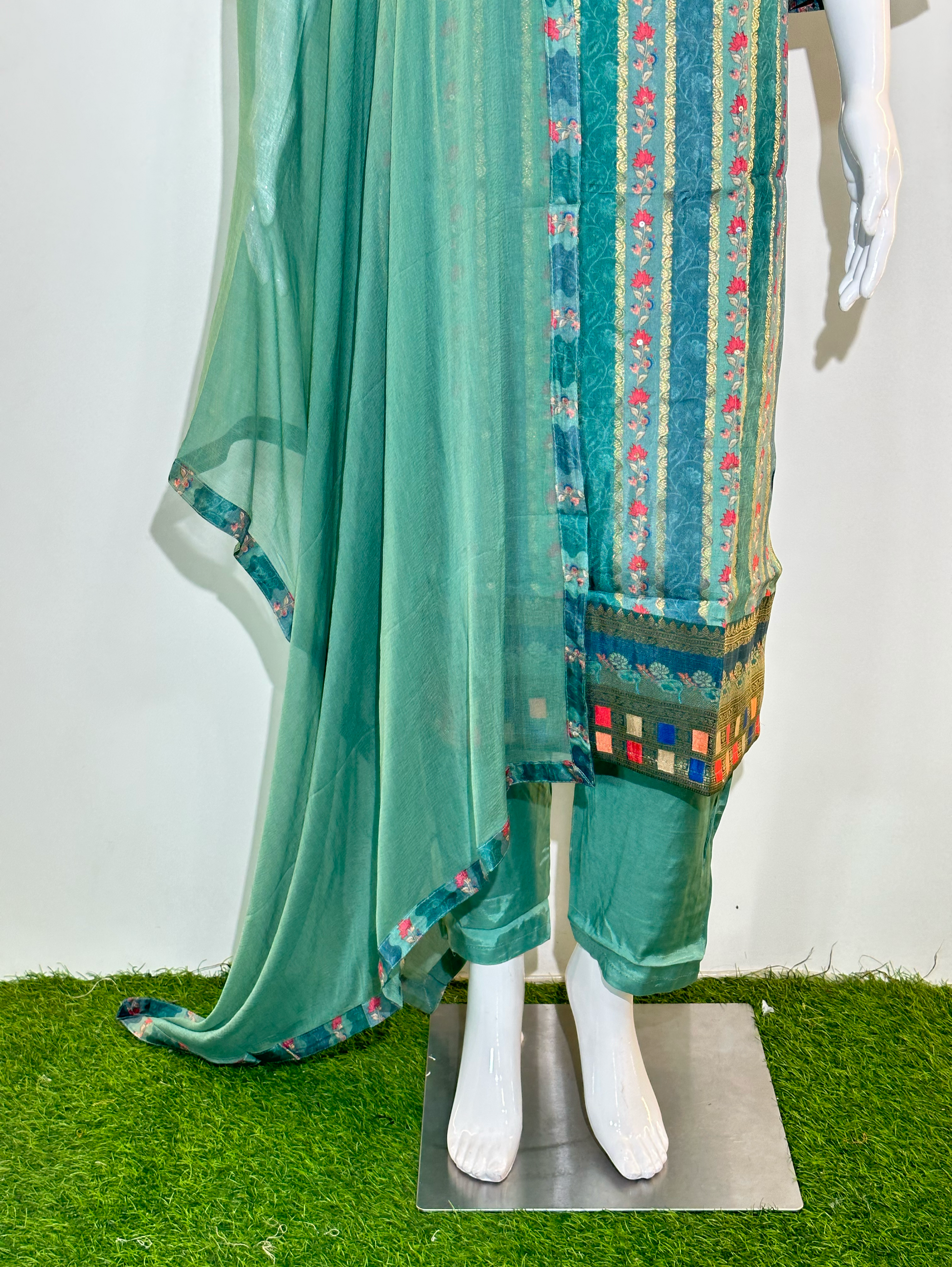 Pure Silk Neck work Kurti Set