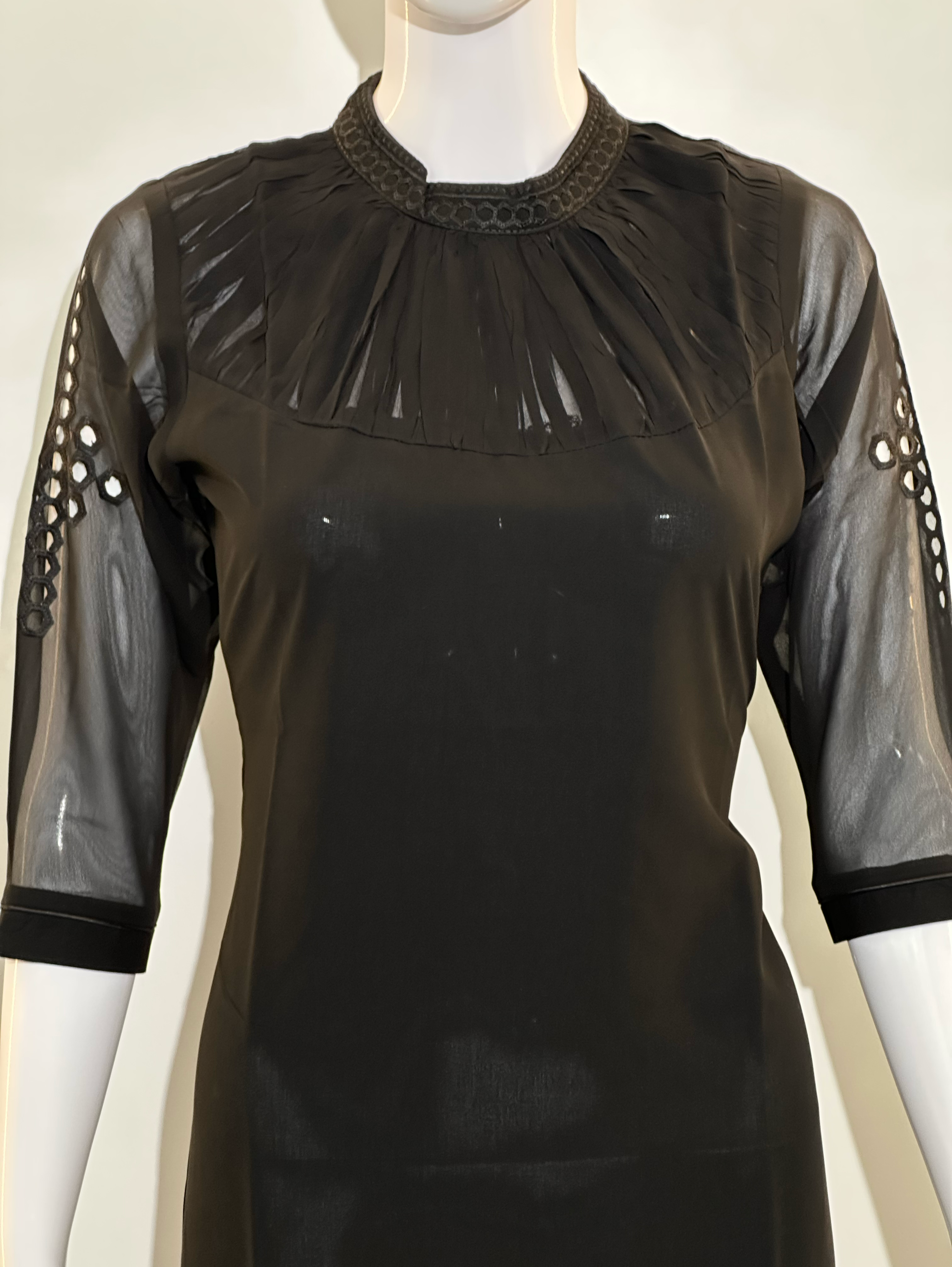 Image of Georgette Sleeve Daman Work Kurti - Black