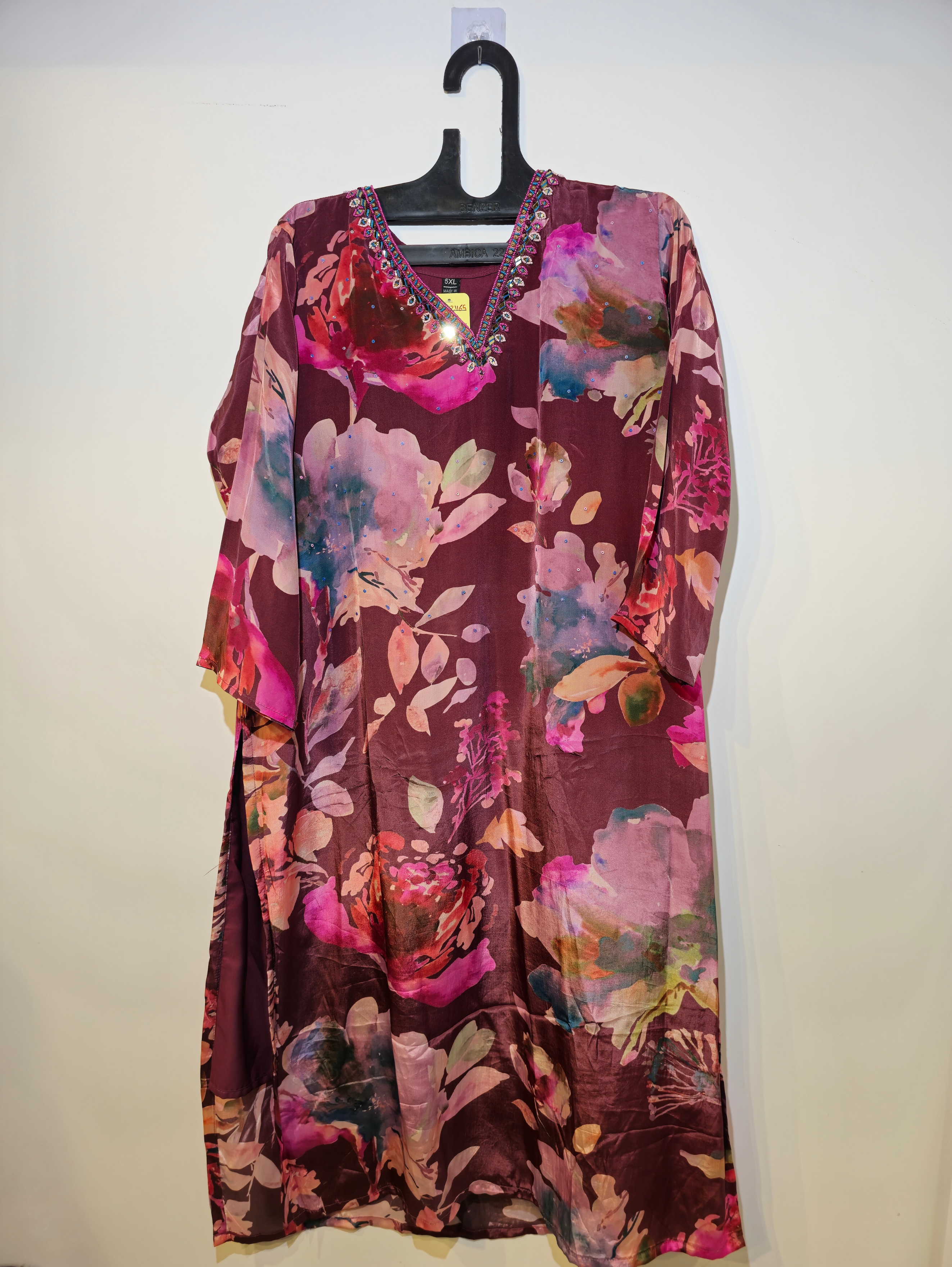 Image of Pure Crepe Big Size Straight Kurti Set - 3 Piece