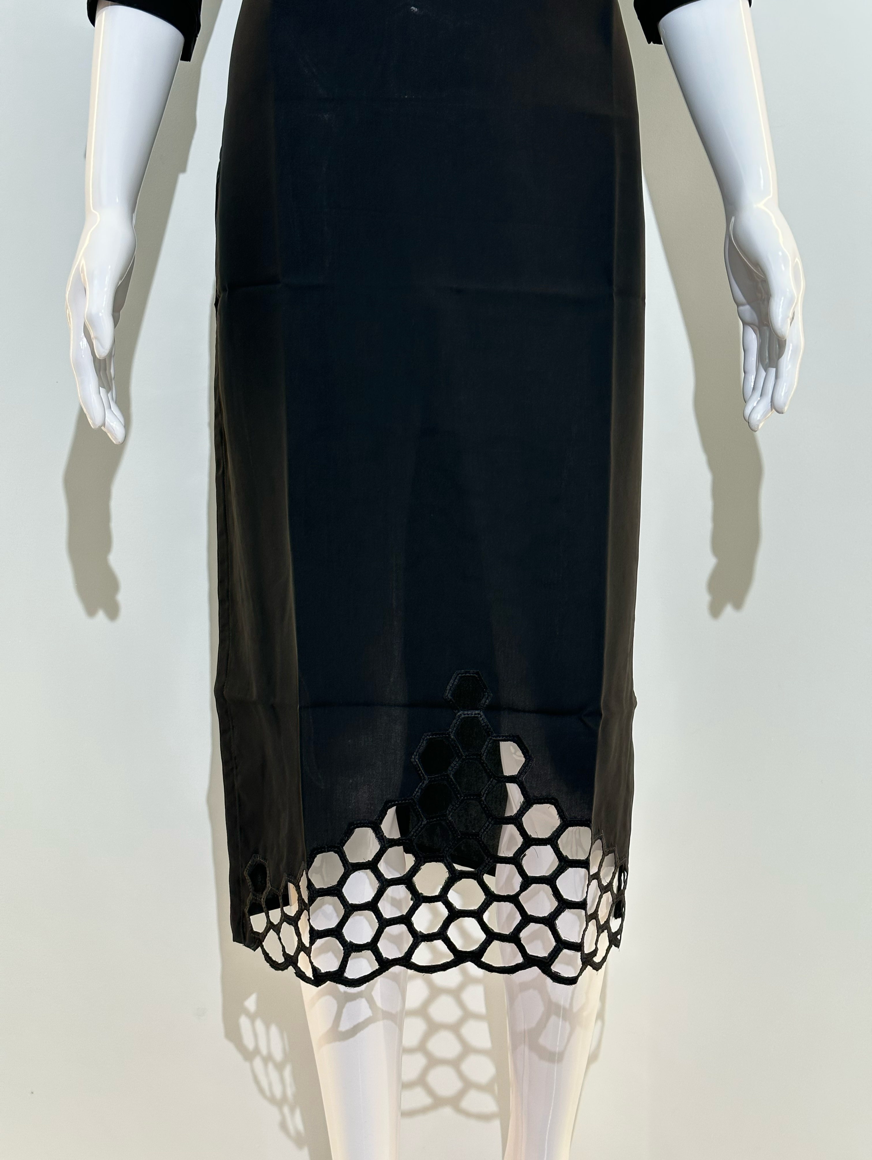 Image of Georgette Sleeve Daman Work Kurti - Black