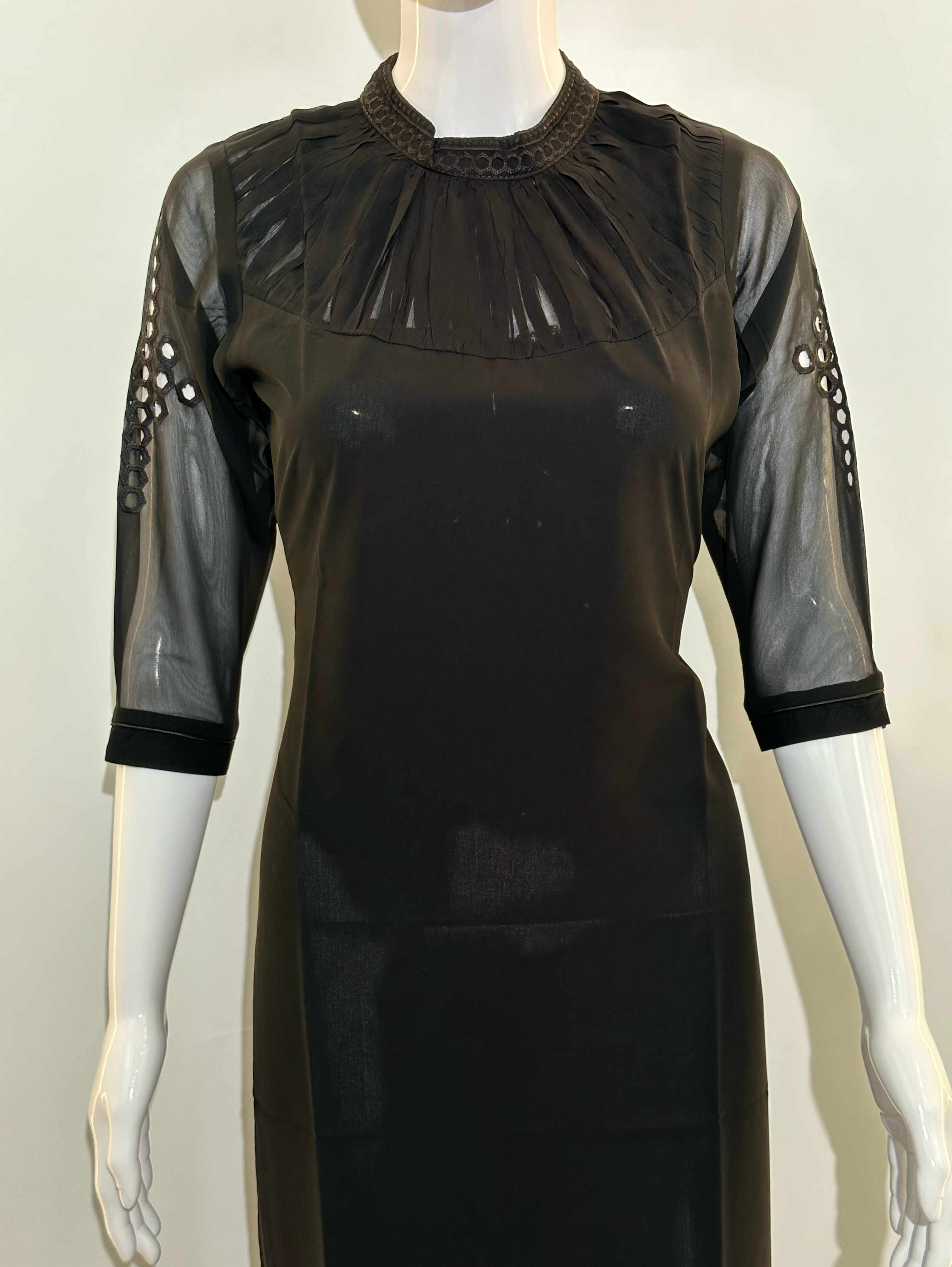 Image of Georgette Sleeve Daman Work Kurti - Black