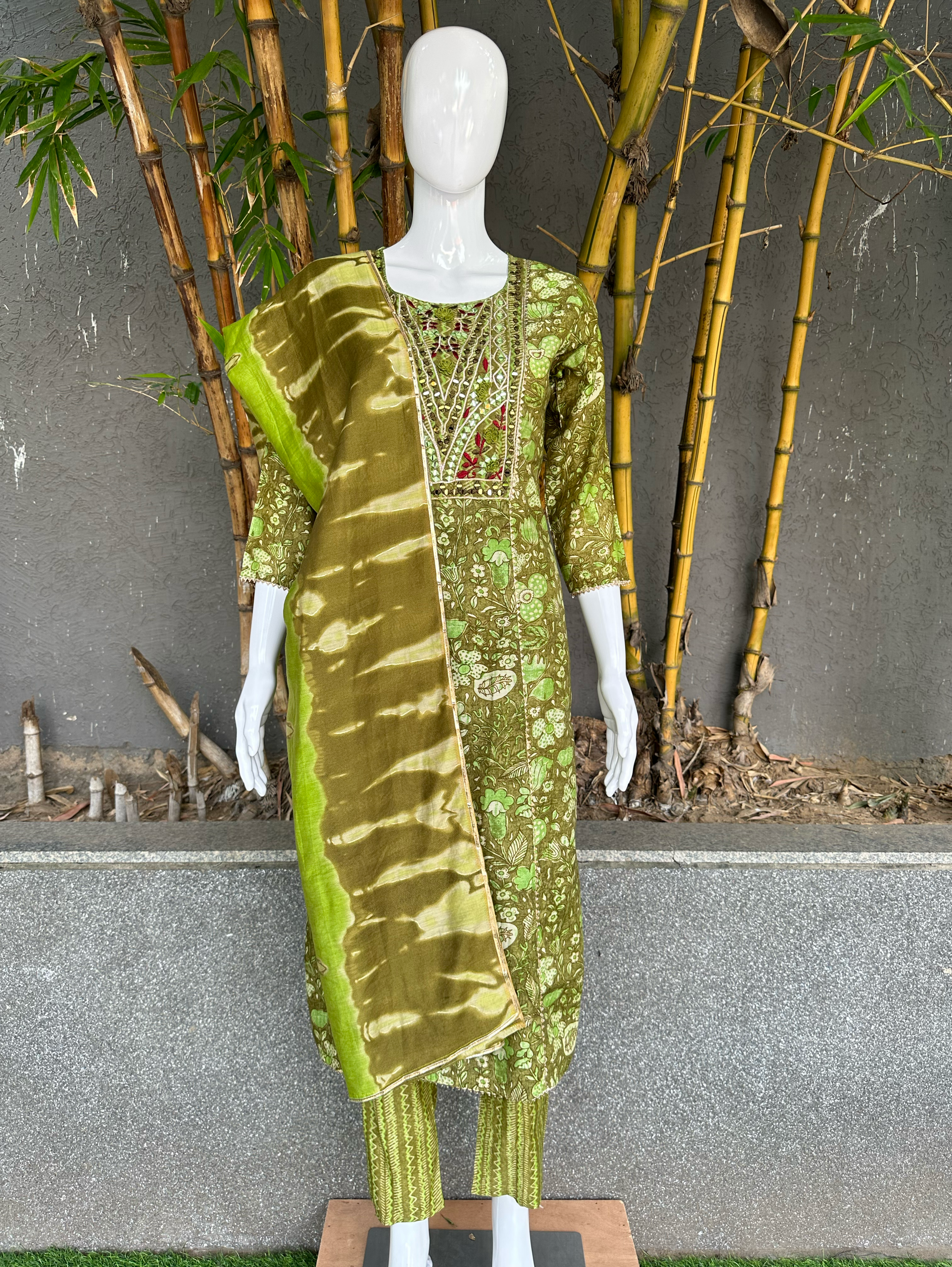 Muslin 3 Piece Embroidery kurti Set