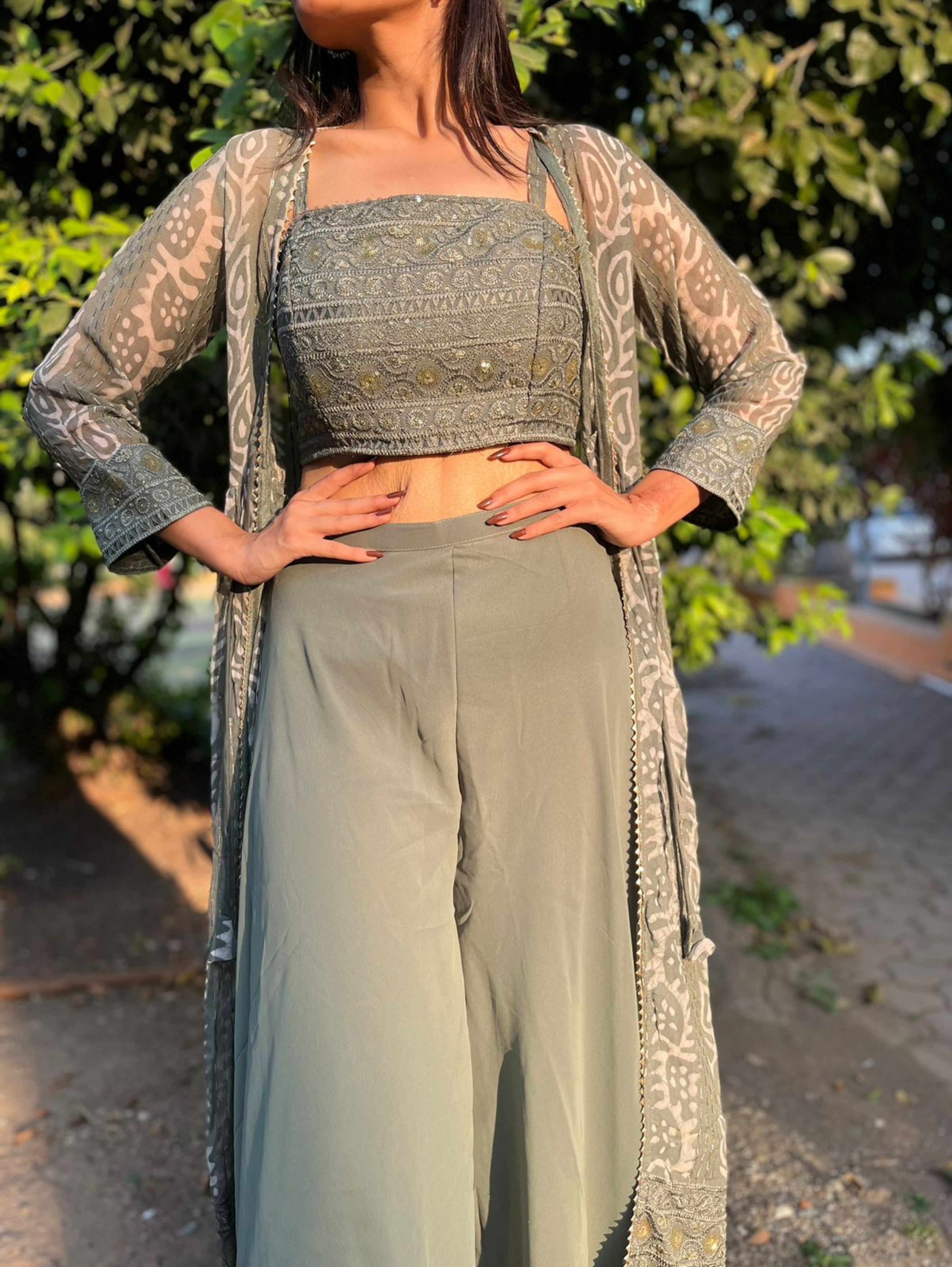 Image of Shrug Style Georgette 3 Piece