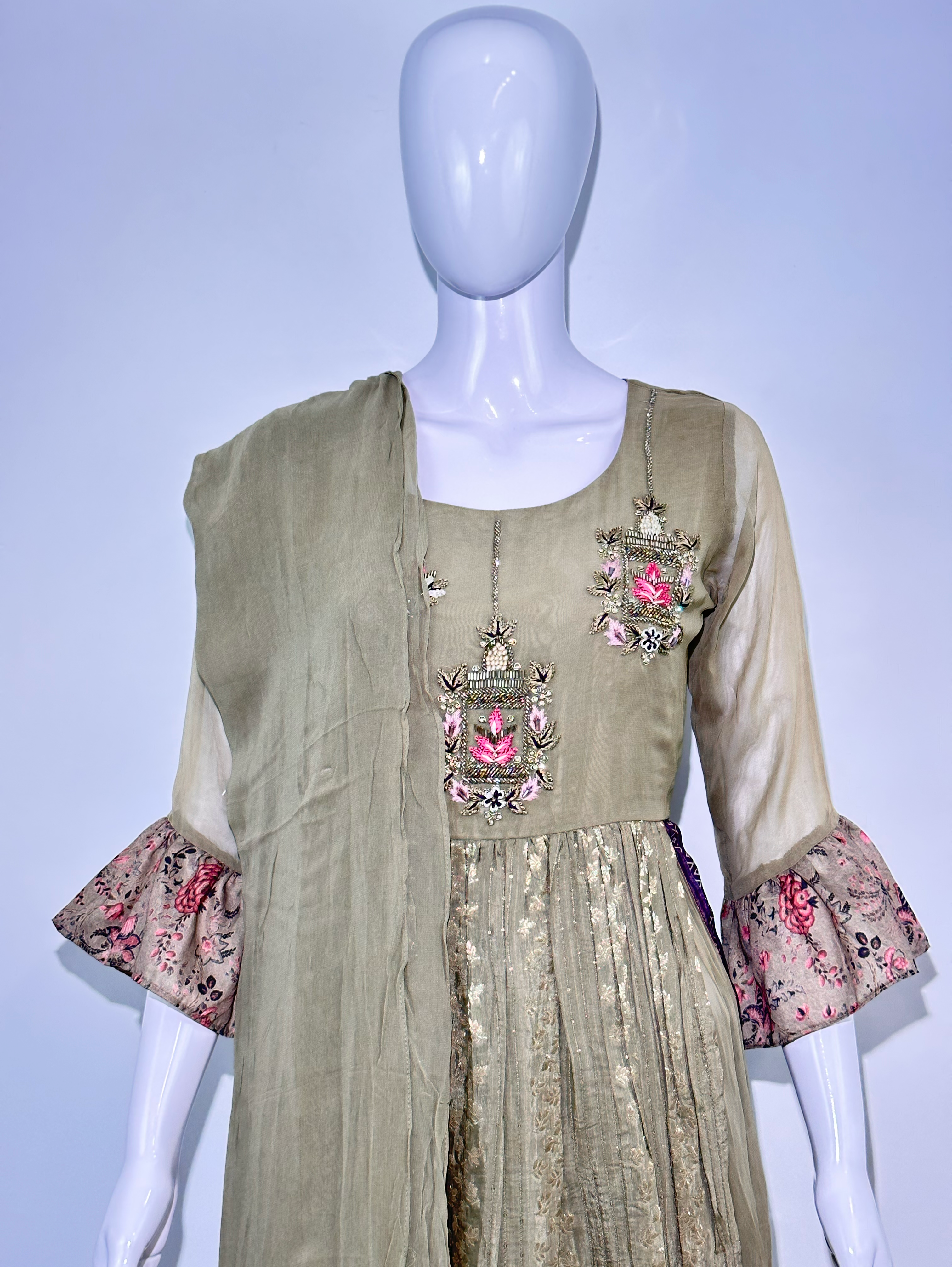 Image of Georgette Naira Cut 3 Piece Palazzo Set