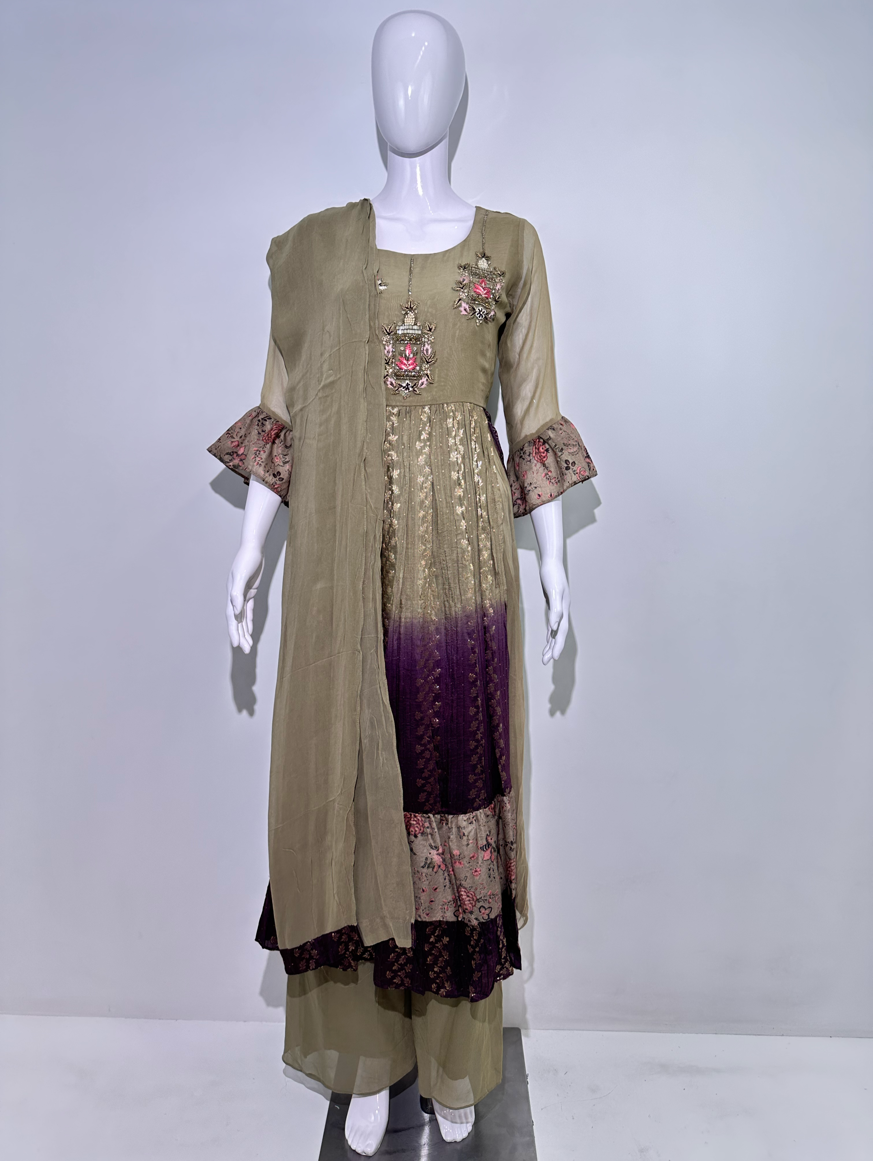 Image of Georgette Naira Cut 3 Piece Palazzo Set