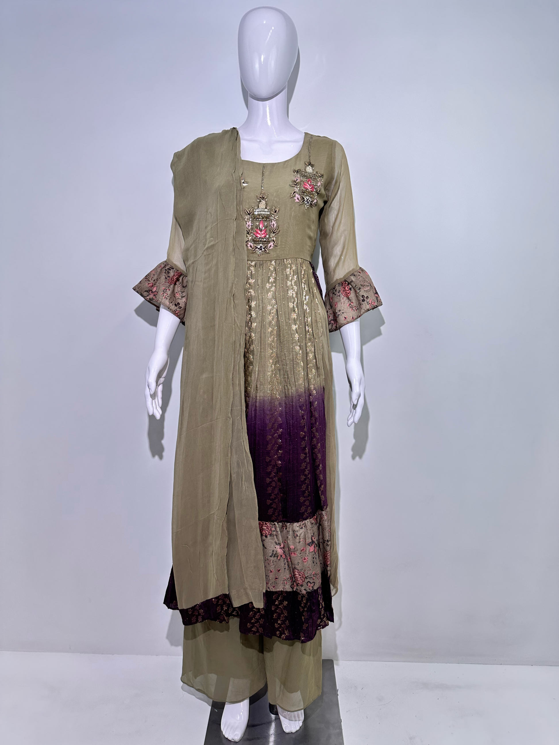 Georgette Naira Cut 3 Piece Palazzo Set