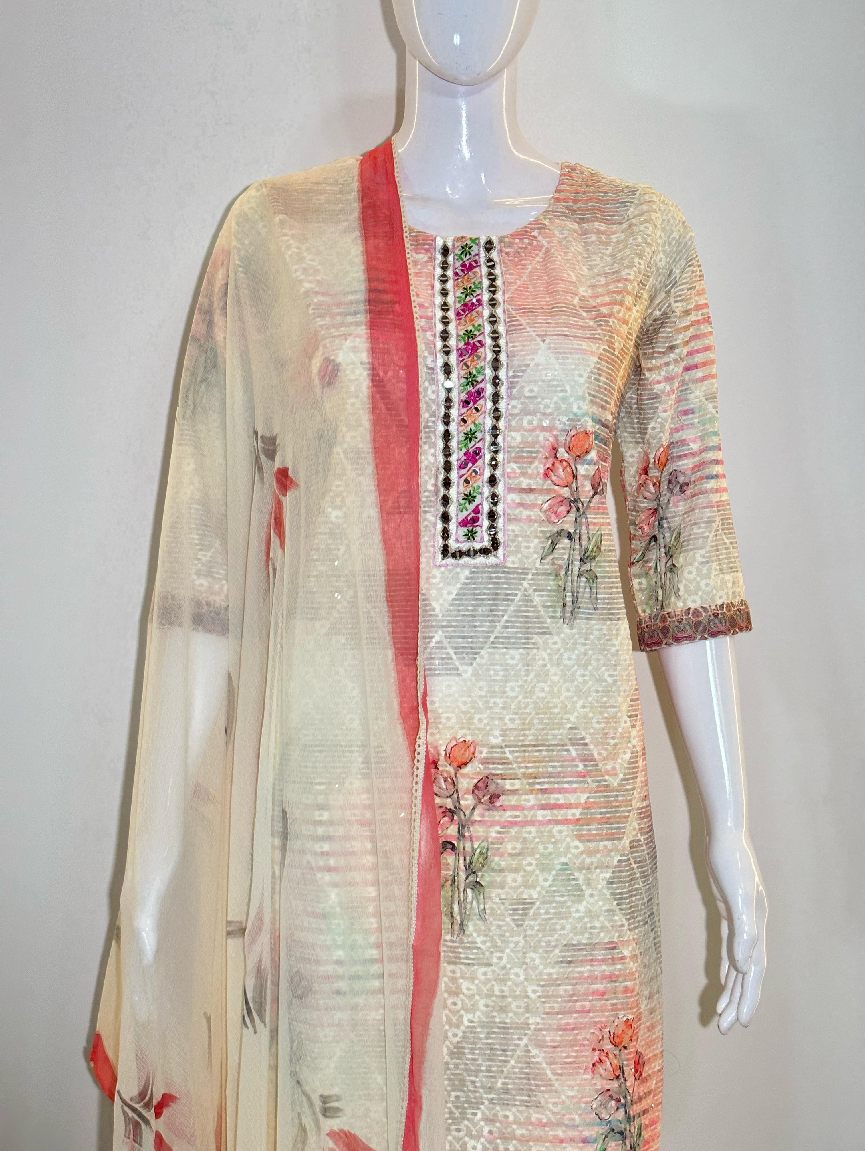 Image of Pure cotton Neck work Kurti Set