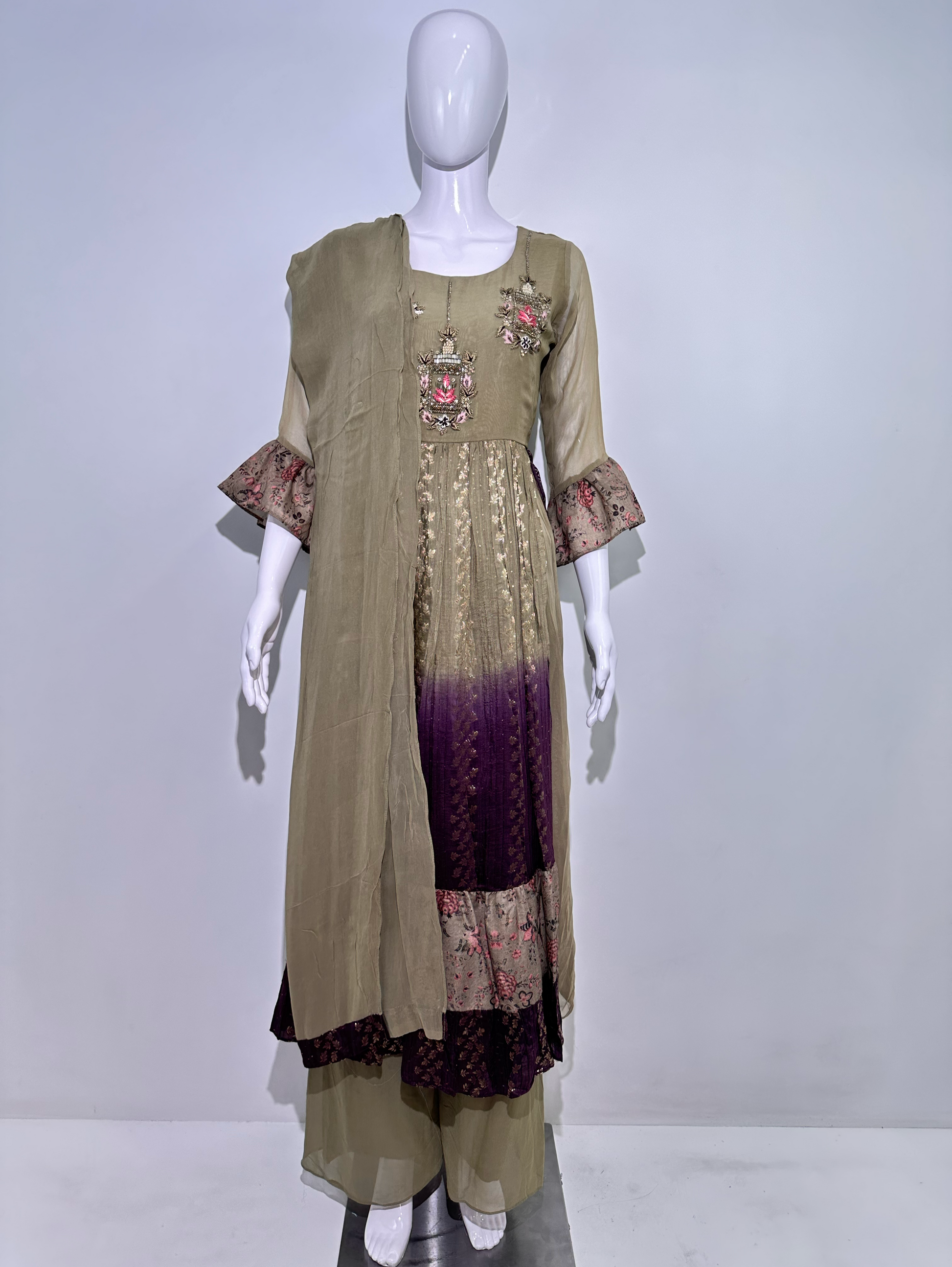 Georgette Naira Cut 3 Piece Palazzo Set