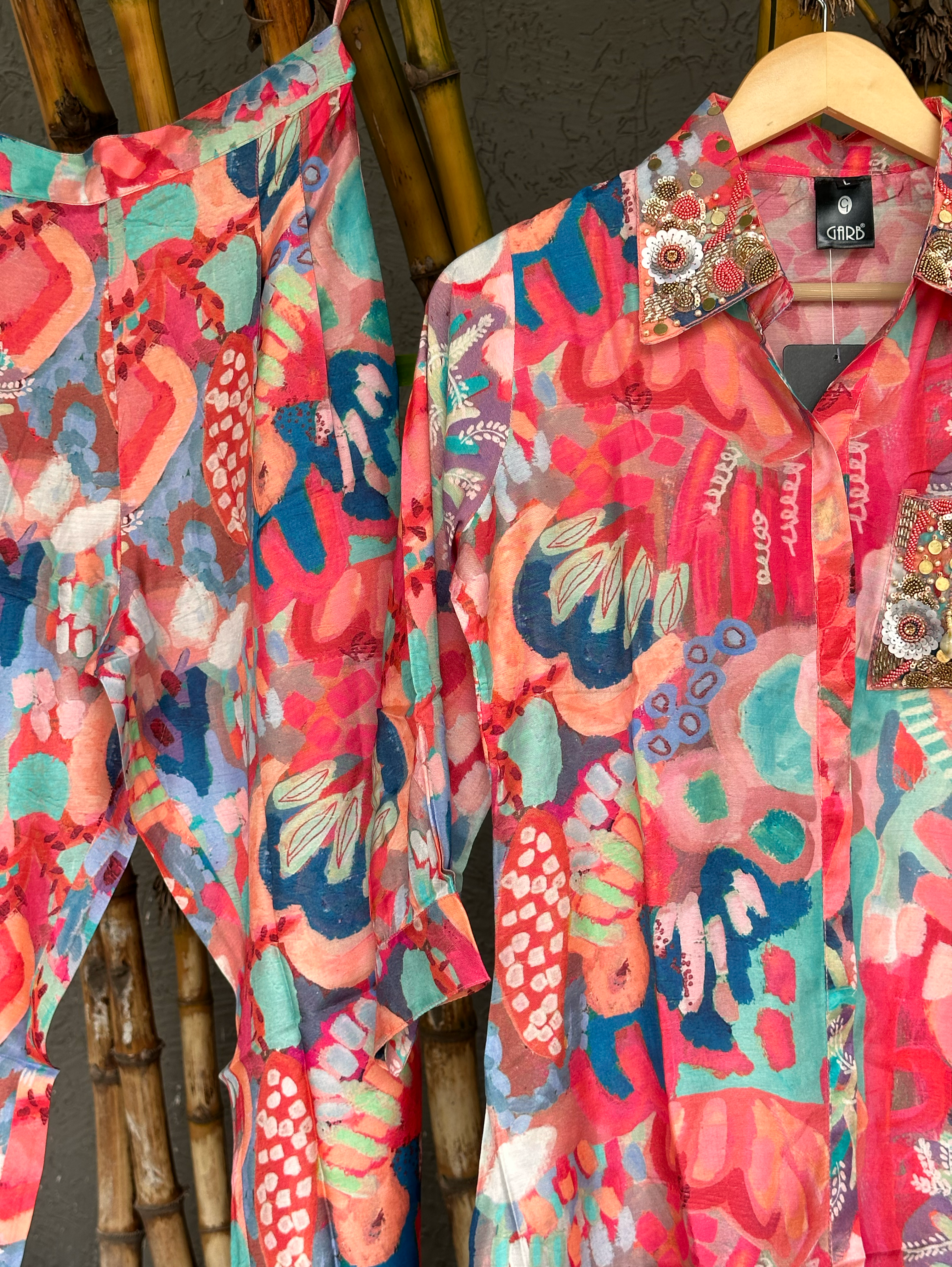 Image of Muslin Coord Set with Collar & Pocket Hand Work