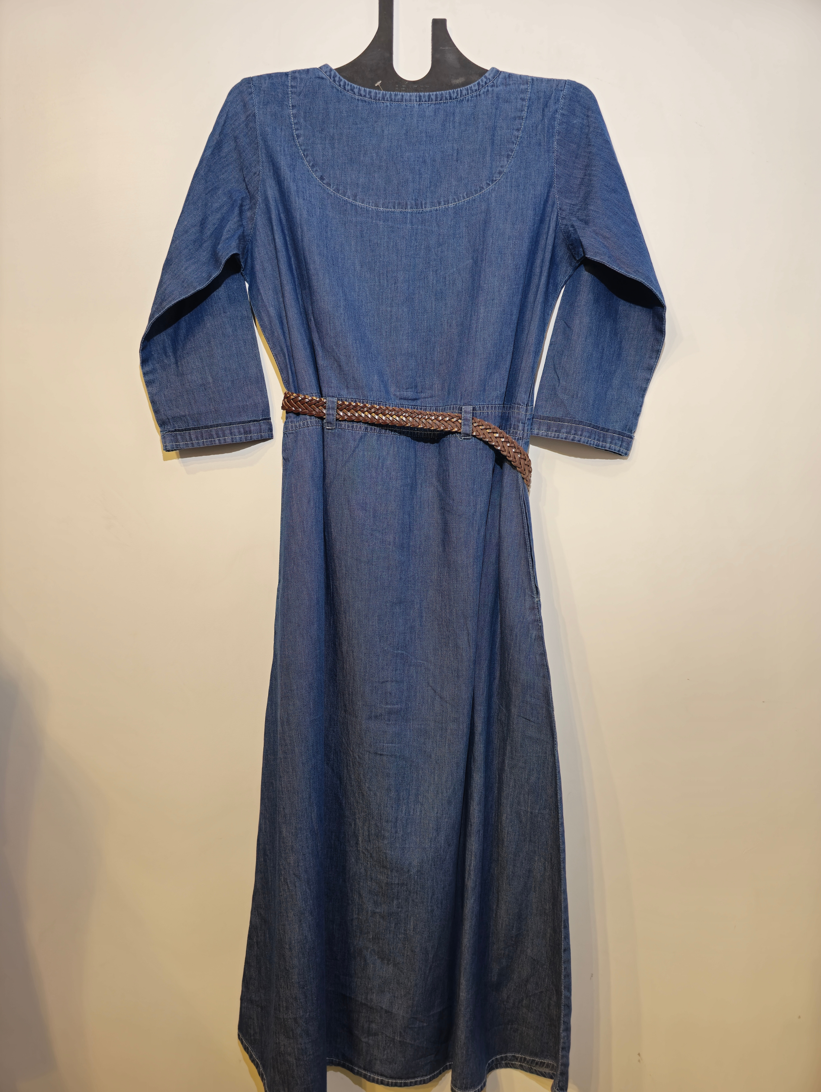 Image of Designer Denim Straight Kurti with Belt